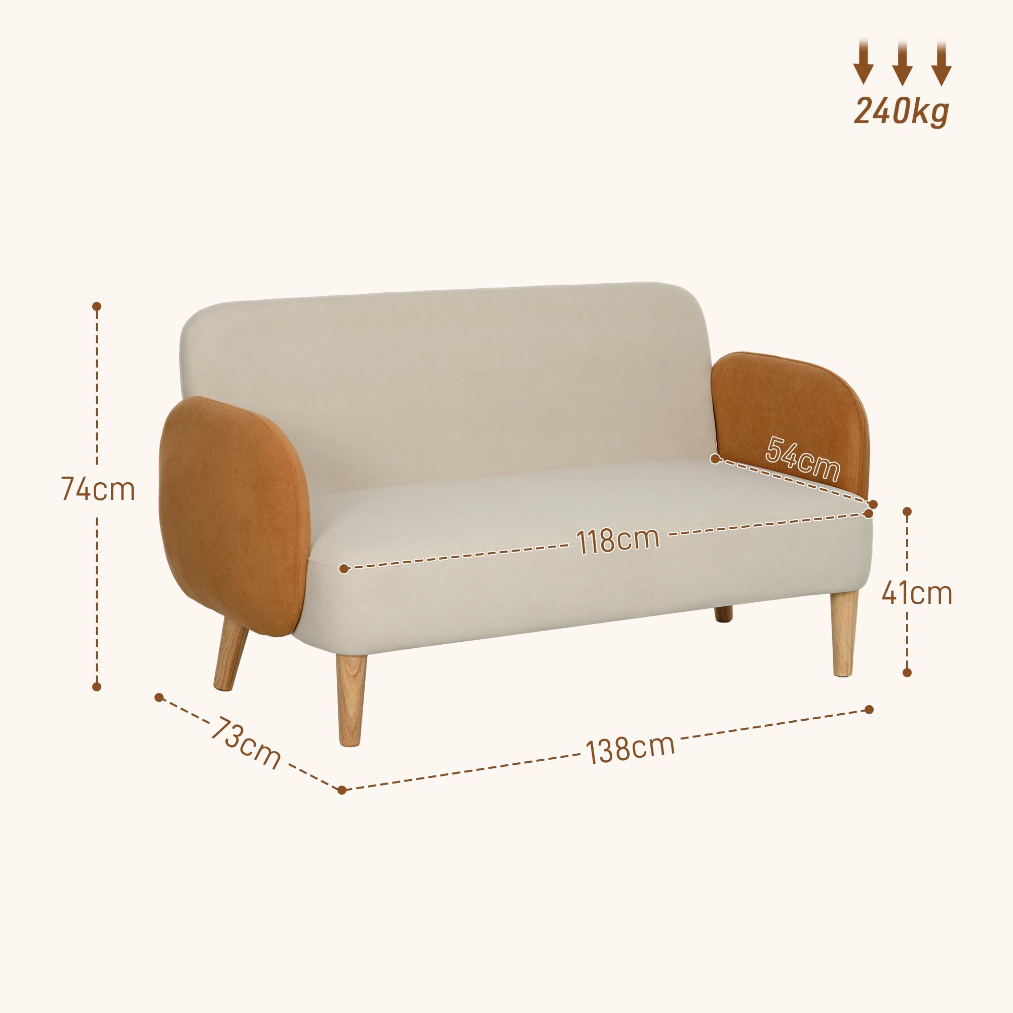 Divano A 2 Posti HOMCOM Stile Contemporaneo – Rivestimento In Tessuto Effetto Lino – Gambe In Legno E Tasche Portaoggetti – Grigio, 143x76x83 Cm