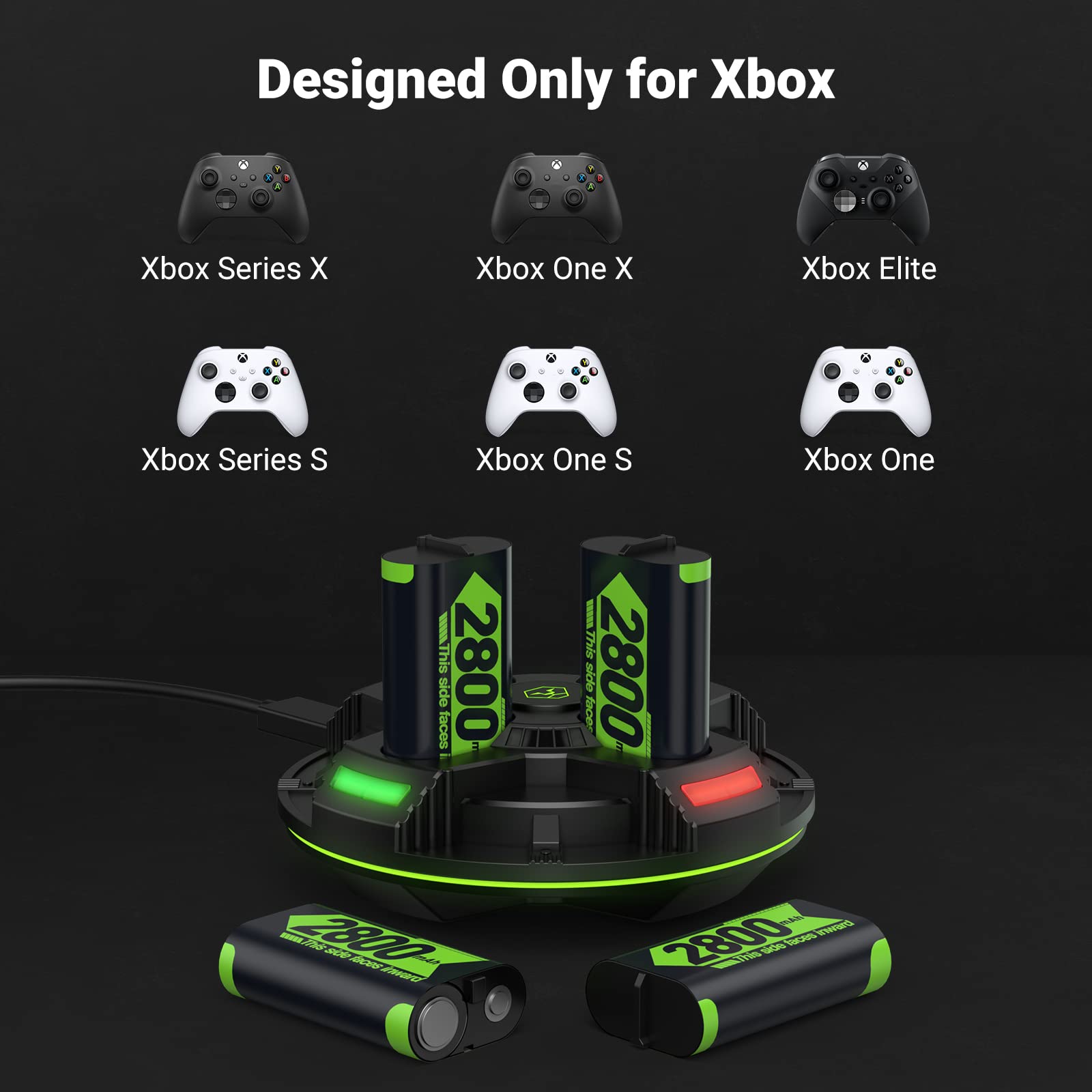 Lot de 4 batteries de manette Xbox 2800 mAh avec super grande capacité, compatibles avec Xbox Series X/Xbox Series S/Xbox One/Xbox One S/X/Elite