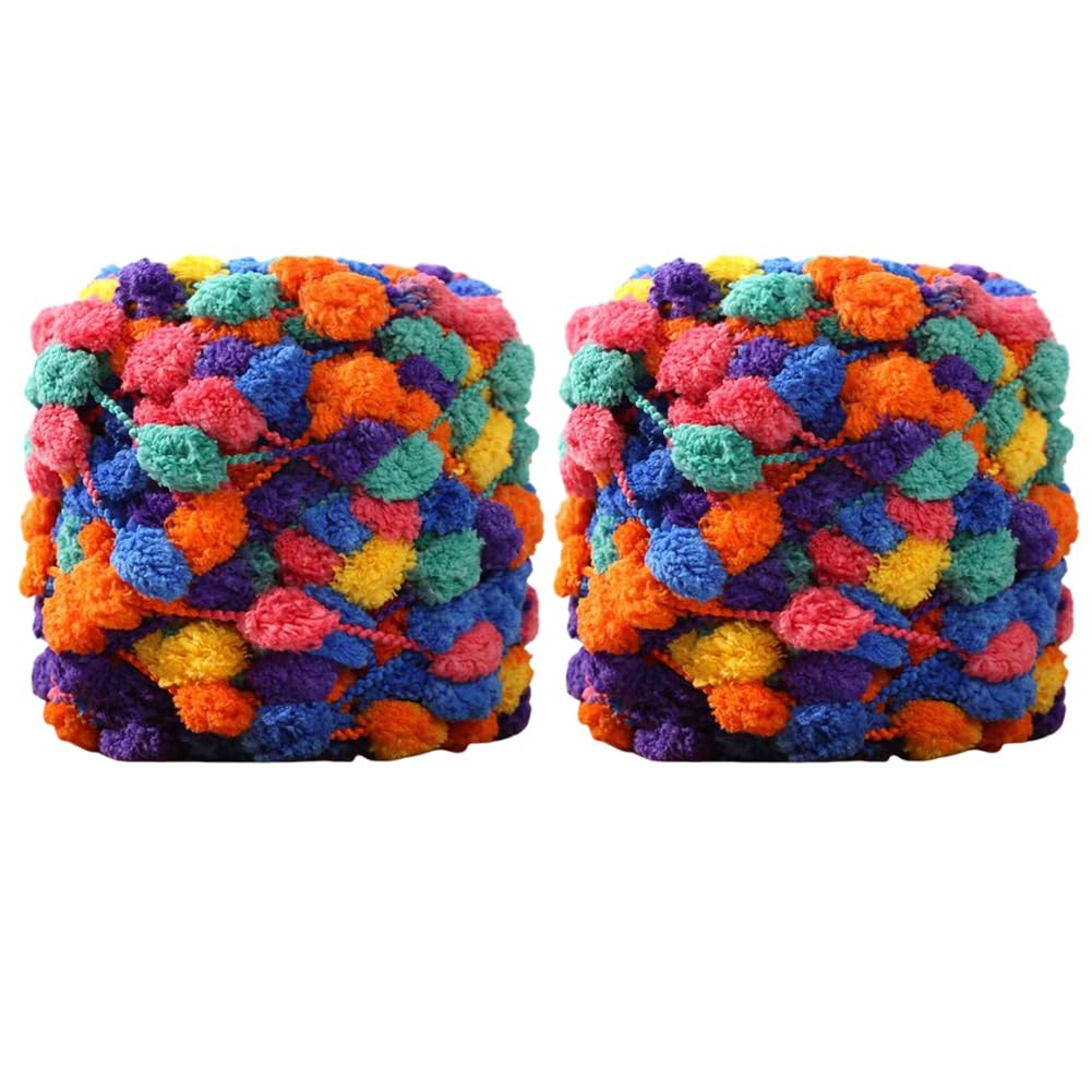 2 Rolls Pom Pom Knitting Yarn Soft Fluffy Chunky Yarn Crochet Yarn Balls Colorful Hand Knitting Yarn for DIY Shawl Scarf Blanket Mat