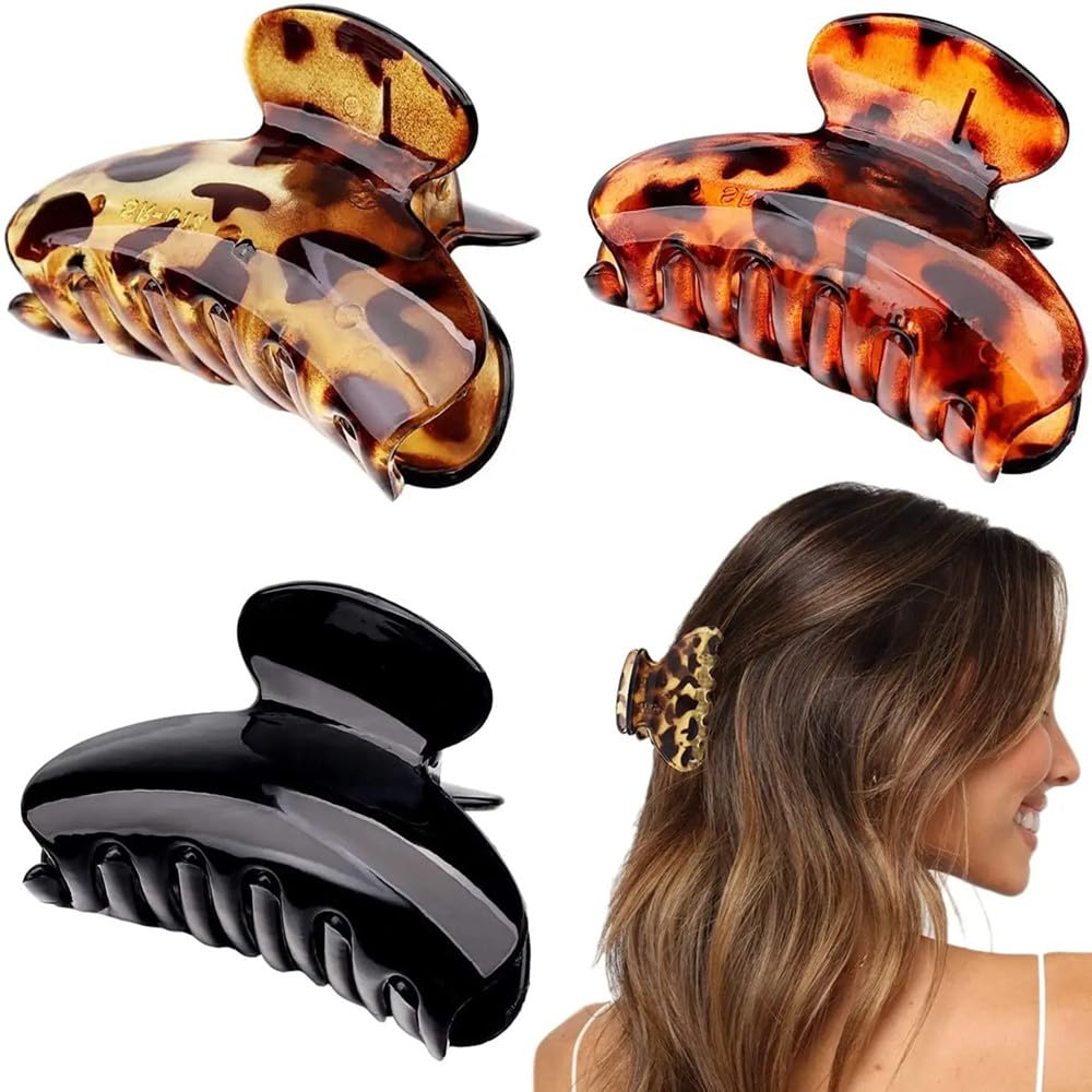 3 paquetes de pinzas de pelo medianas para mujer, pinzas de garra de tortuga, pinzas de mandíbula, pinzas de pelo con estampado de leopardo, accesorios para el cabello de moda (3 piezas)
