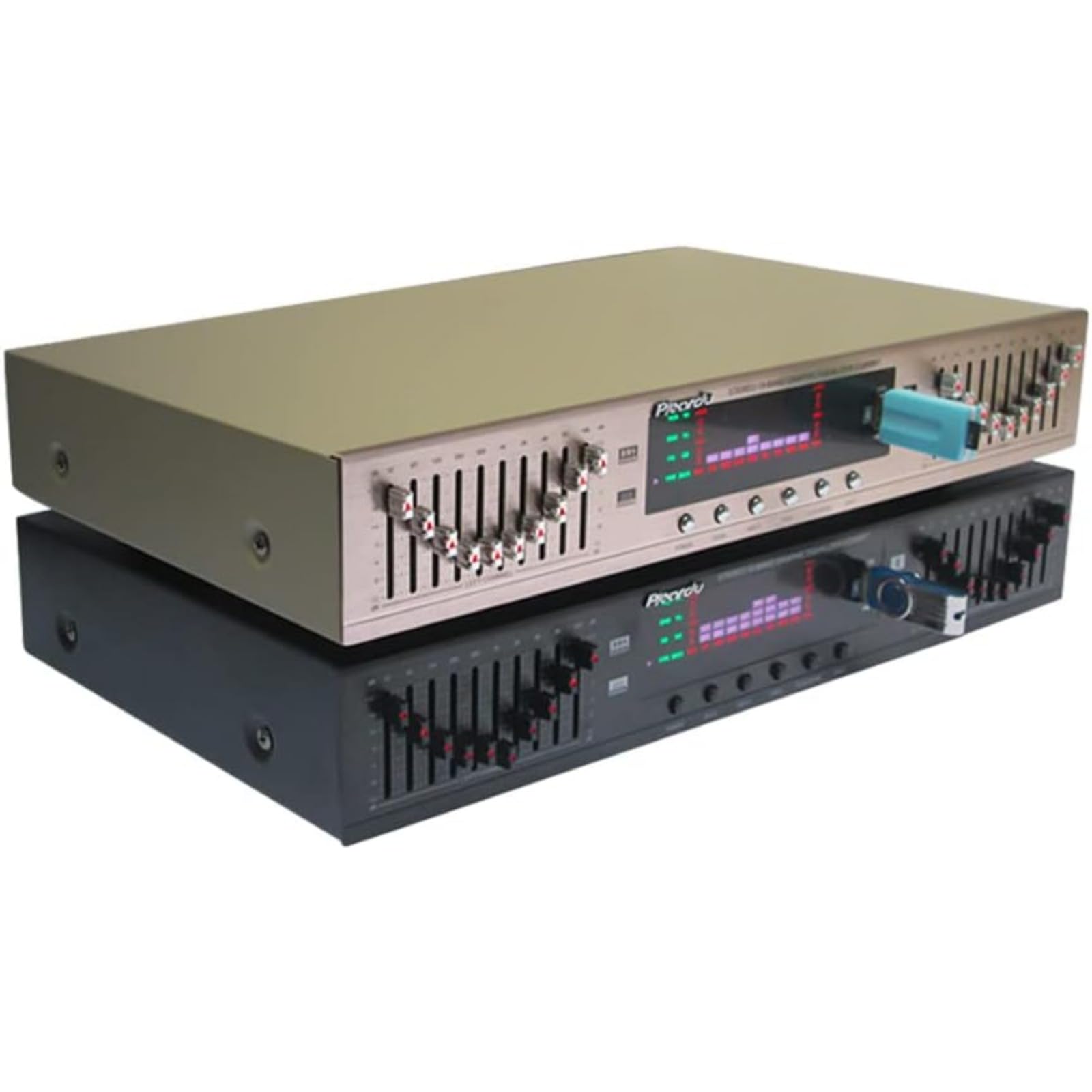 EQ898 stereofoniczny korektor Bluetooth, przedwzmacniacz, korektor, tony, średni zakres, regulacja basów, podwójny 20-segmentowy korektor korektora (złoty)