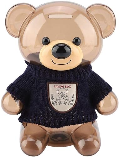 Alinory Alcancía, caja de monedas para decoración del hogar, caja de dinero de oso de dibujos animados, bonita alcancía transparente, para regalo de