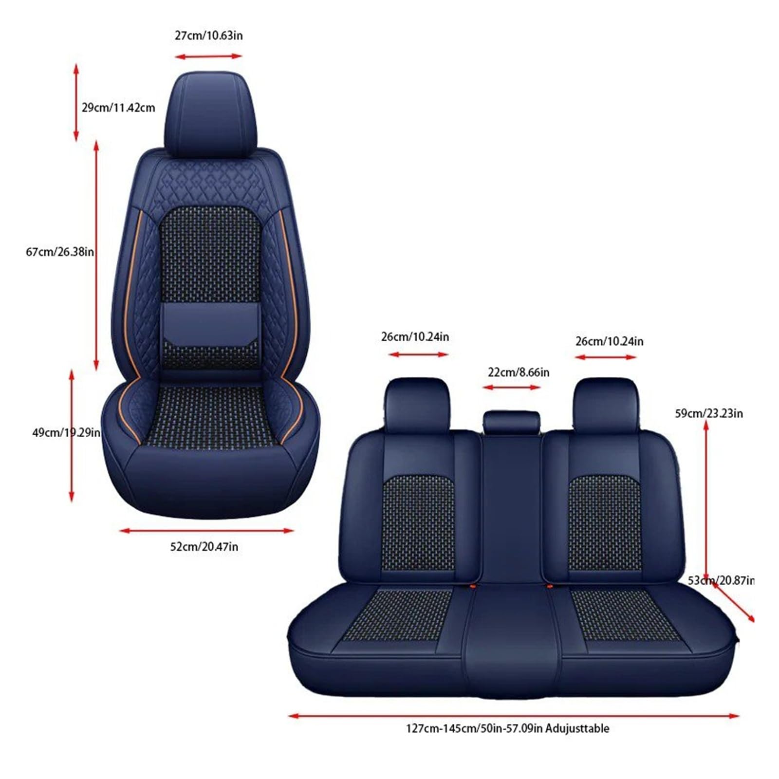 para Las Cuatro Estaciones Adecuado para La Mayoría Los Coches Funda para Asiento 5 Asientos Soporte Lumbar Fijo Seda Hielo Cuero Cubre Universal