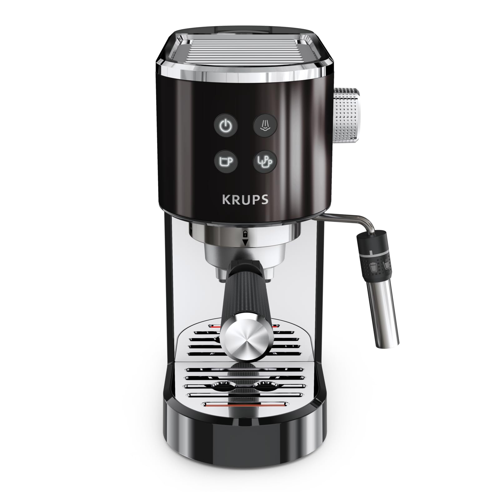 Krups Virtuoso+ Espresso-Siebträgermaschine 15 bar 3 Crema-Filter Edelstahl-Dampfdüse Schwarz/Edelstahl XP444G