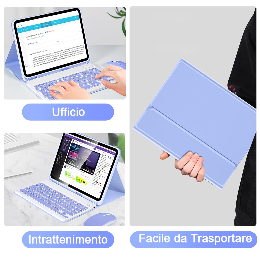SOPPY Custodia con Tastiera e Mouse per iPad 11a Generazione (A16) 11 Pollici 2025, 10a Gene 10,9 Pollici 2022, cover Protettiva Staccabile, con Slot per Penna Stilo, Layout Italiano - Viola