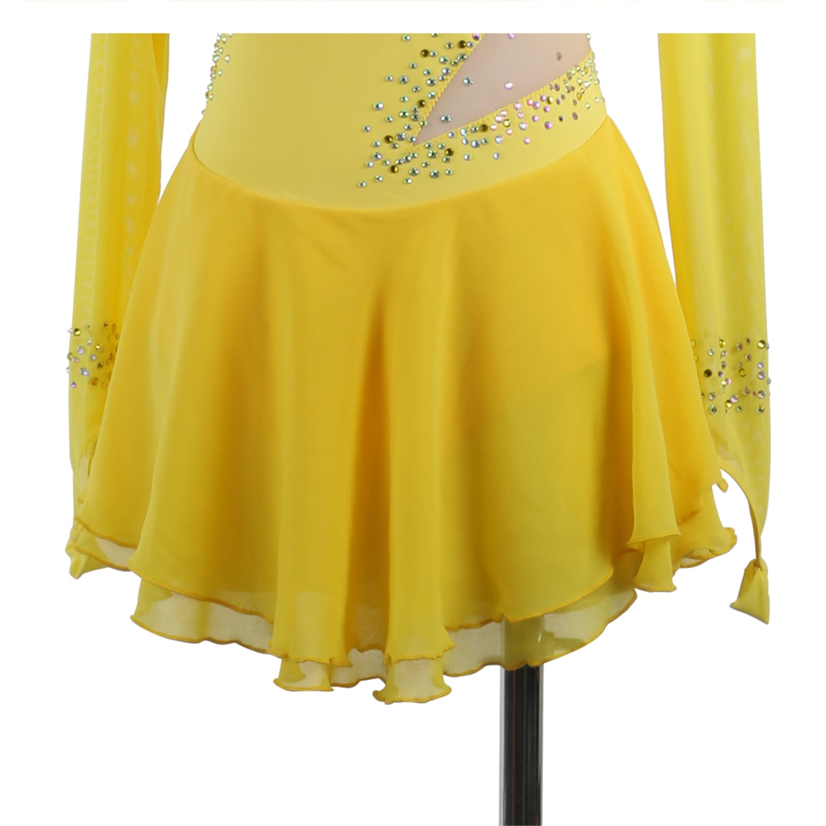 Vestito da Pattinaggio Artistico per Bambina Donna, Manica Lunga, Strass, Body da Balletto Abito da Ginnastica