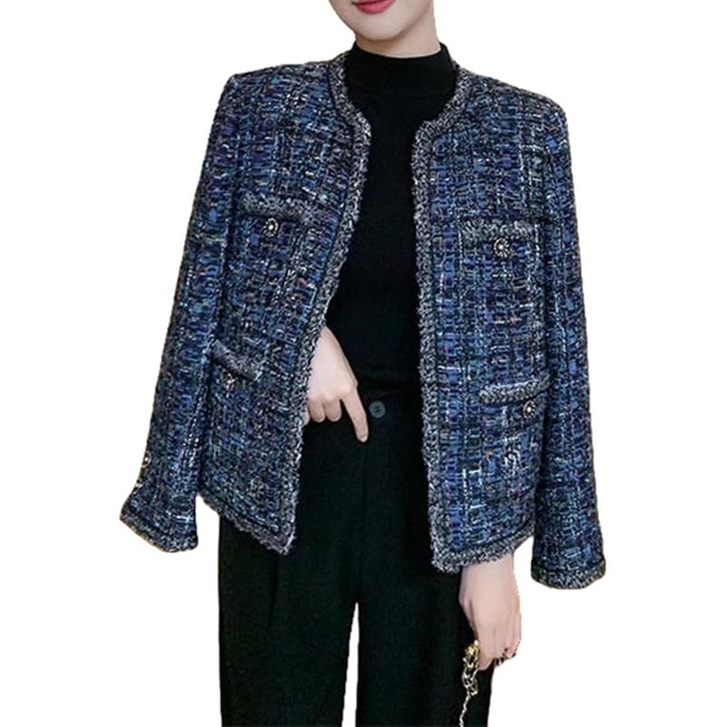 Veste courte en tweed haut de gamme col rond chic et intemporel