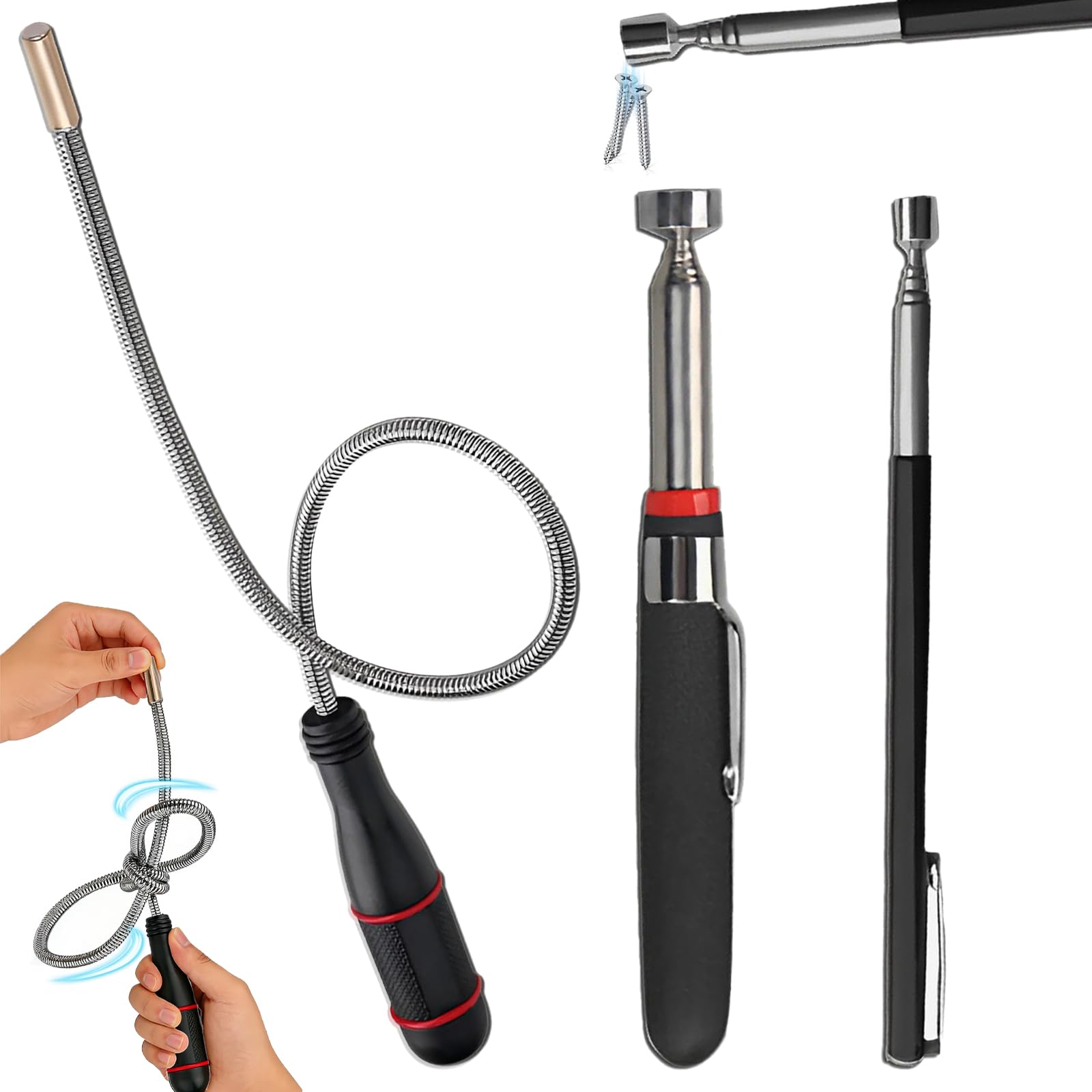 3 Piezas Varillas MagnéTicas TelescóPicas, Imanes de Varilla Flexibles Hasta 62 Cm, Elevador MagnéTico Extensible, para Recoger Tornillos Y Tuercas Y Otros Objetos MetáLicos (1.5lb 3lb 5lb)
