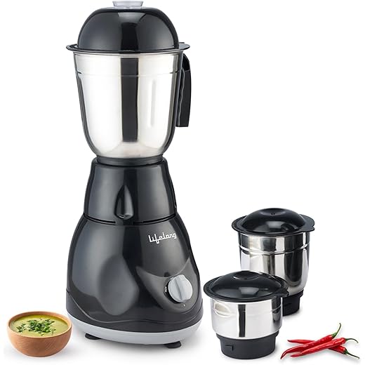 Lifelong LLMG23 Power Pro 500-Watt Mixer Grinder with 3 Jars (Liquidizing, Wet Grinding and Chutney Jar), Stainless Steel blades, 1 Year Warranty (Black)