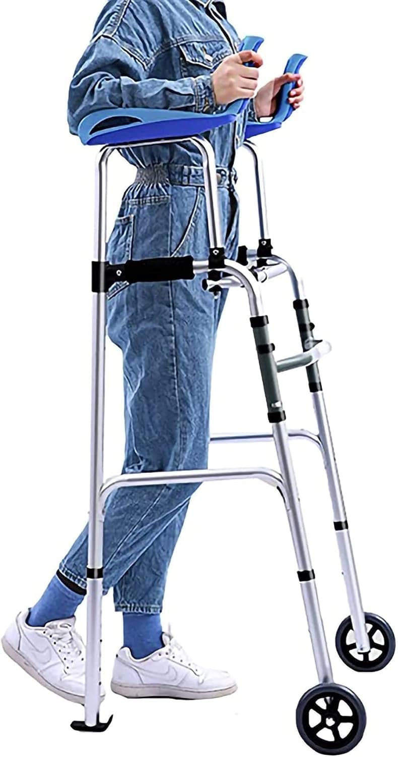 Andador vertical – Soporte de movilidad plegable de altura ajustable para personas mayores, diseño de doble plegado resistente, soporte para caminar fácil de usar para adultos