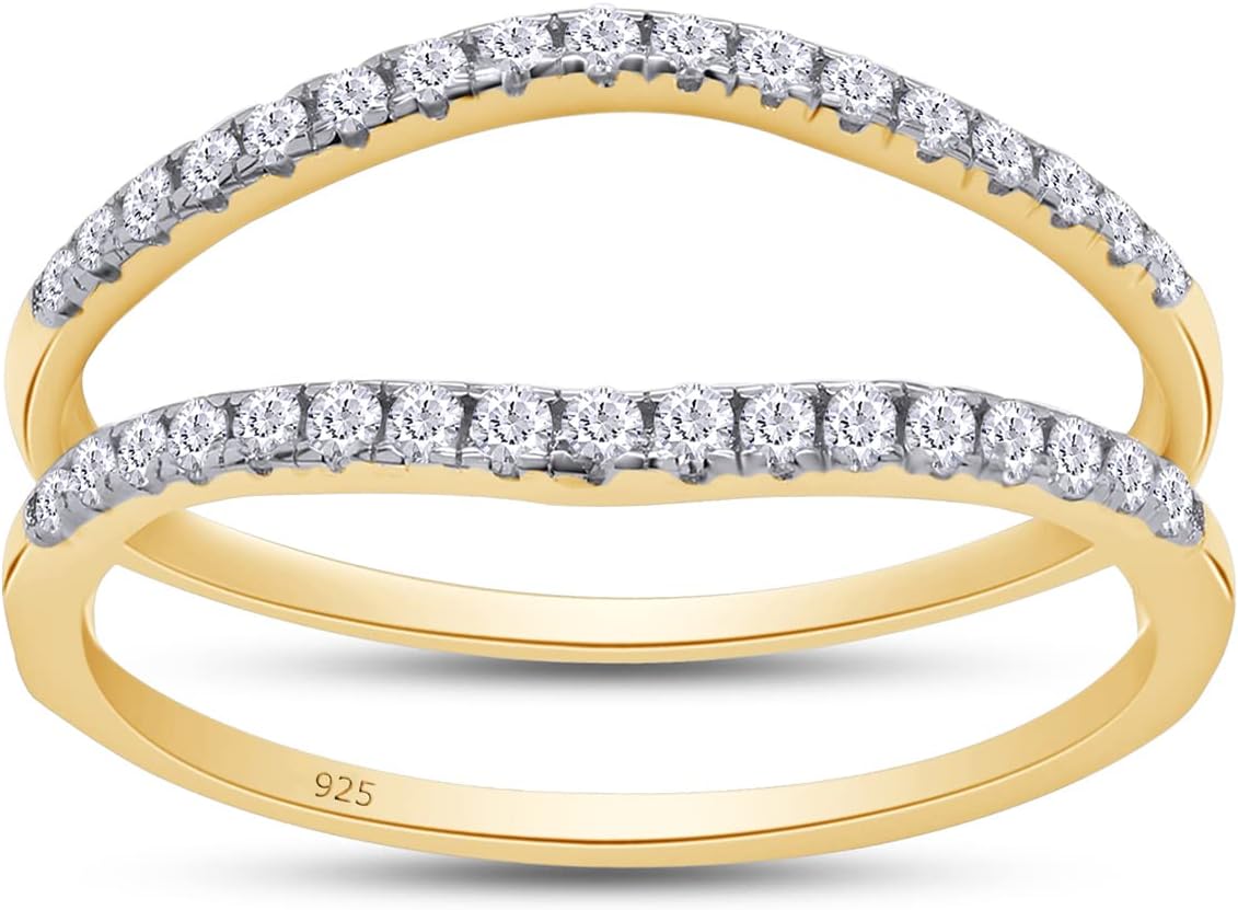 SAVEARTH DIAMONDS 1/4 ct t.w Round Cut Lab Created Moissanite Diamond Curved Ring Guard Enhancer For Women In 14K Gold Over Sterling Silver(D Color, VVS1 Clarity 0.25 Cttw)