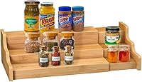 ZriBamboo 3-Tier Expandable Bamboo Spice Rack Organizer - Adjustable Kitchen Cabinet Shelf for Spices, Vitamins & Oils