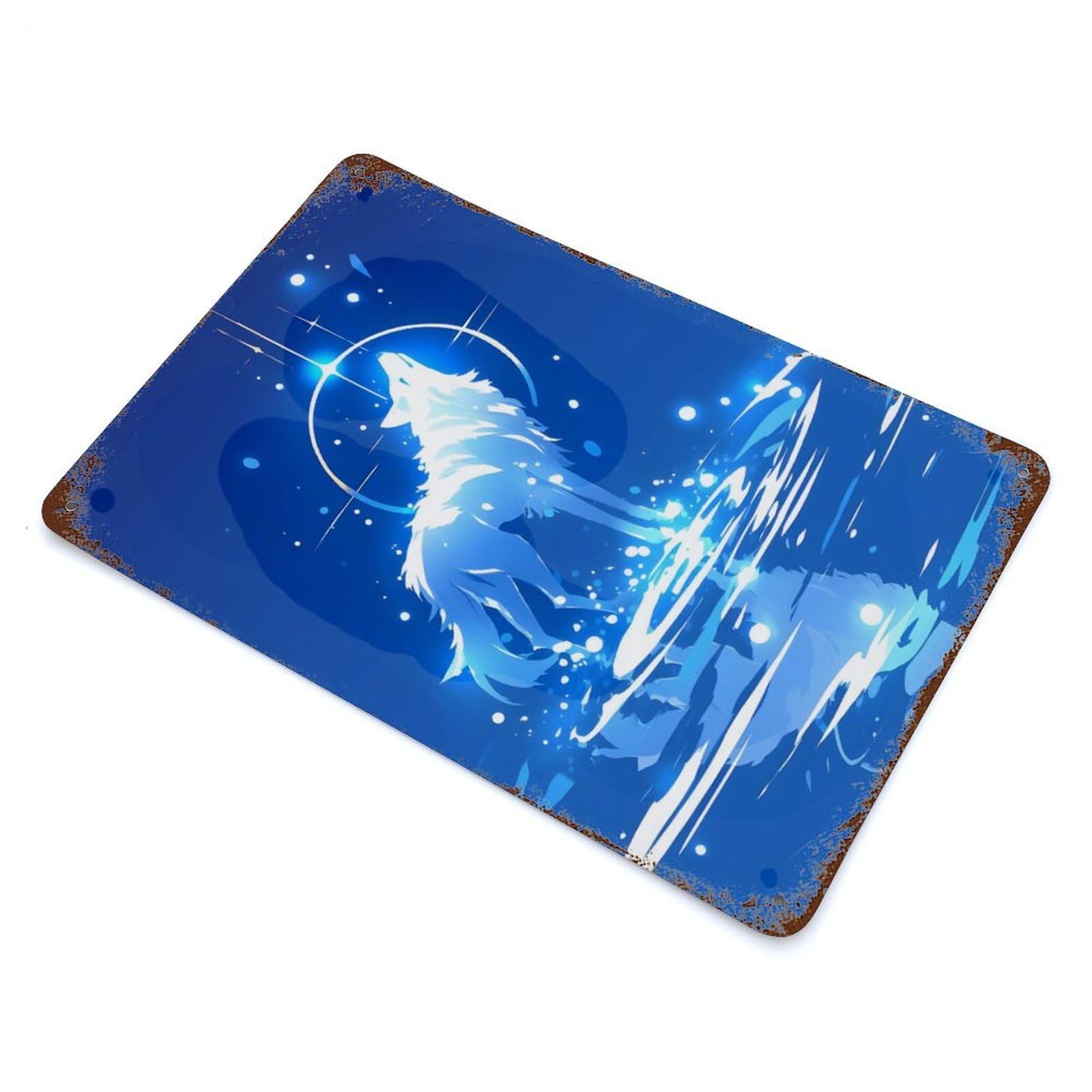 Celestial Wolf Aged Metal Wall Plaque 11.8"x7.9", for Pub, Kitchen And Man Cave Decor, Decorative Metal Wall Art