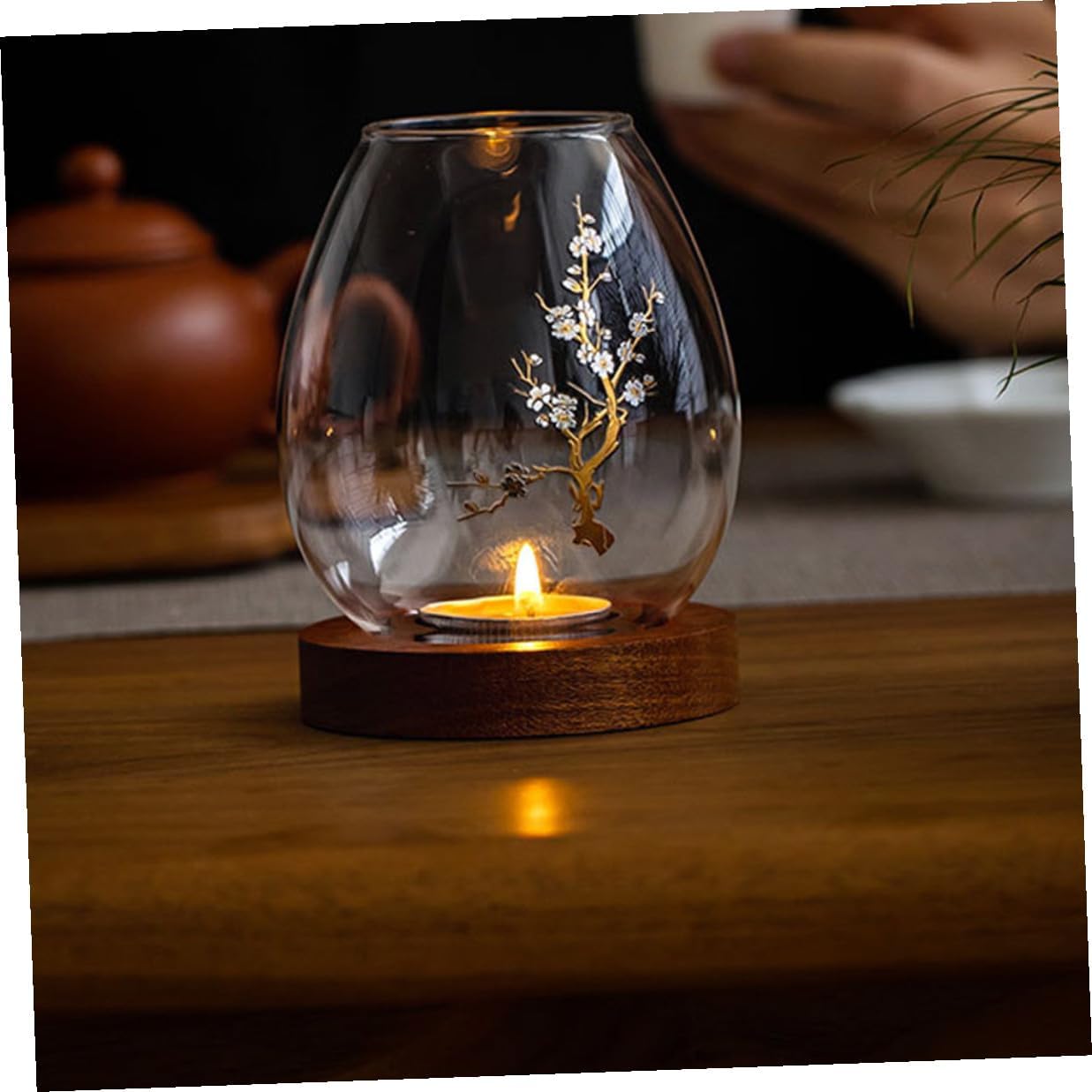 INOOMP Glass Candle Shade with Plum Blossom Pattern Glass Candle Holder Cover for Romantic Dinner and Home Décor