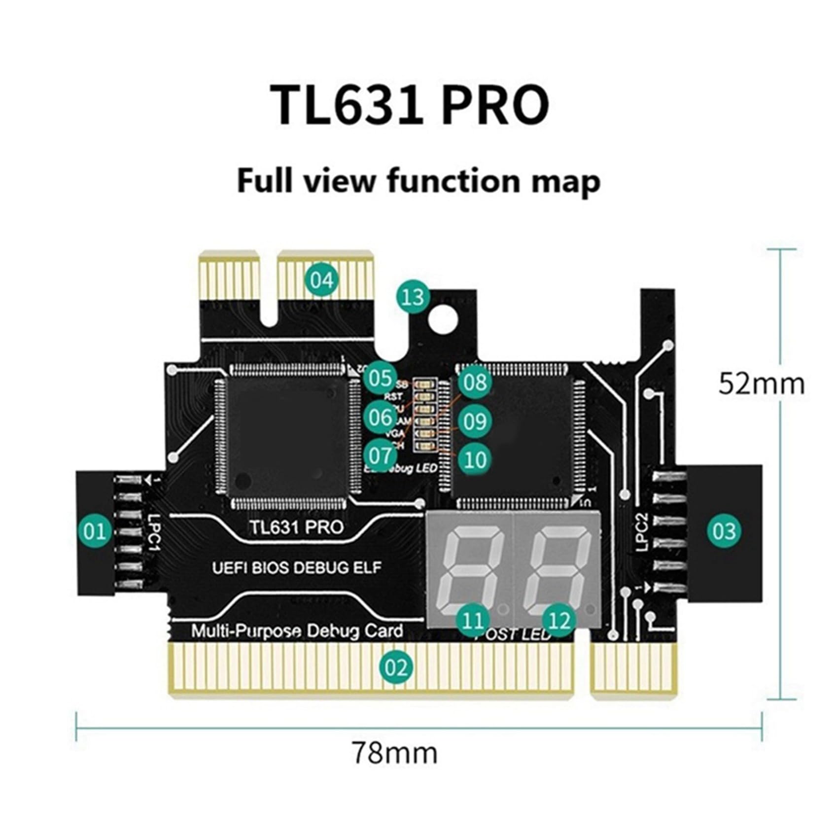 3X Scheda Diagnostica TL631 PRO+Scheda di Espansione Scheda Diagnostica Scheda Madre PCI-e Multifunzione Analizzatore Diagnostico per Laptop