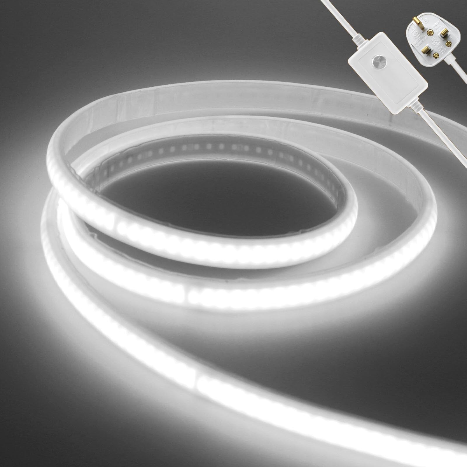 KAFULA 220V COB Light Strip LED Neon Light, 33M Dimmable IP65 Waterproof Flexible FCOB LED Fairy Light CRI90+, can be Cut Every 10mm | 240 LEDs/m || 6000K White Light | Home Decor