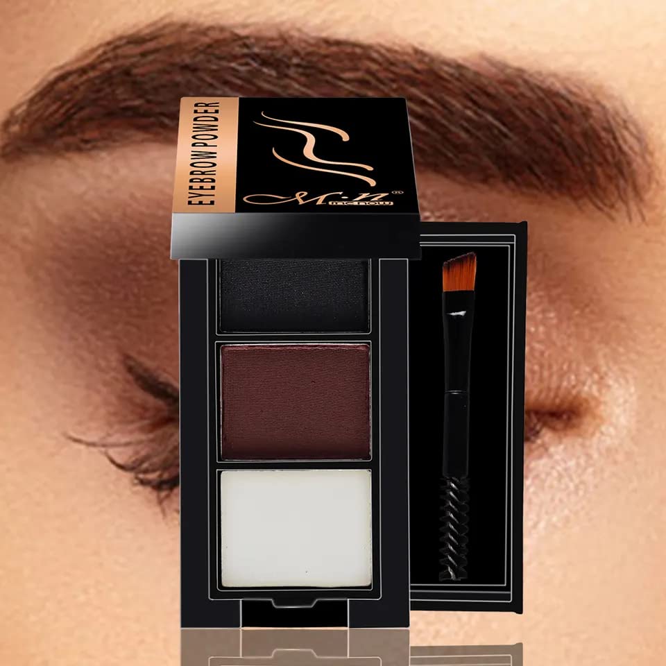 Miniatura 5 de MENOW - Polvo de cejas con cera y cepillo, kits profesionales de cejas para mujeres, polvo de cejas multicolor impermeable de larga duración, paleta