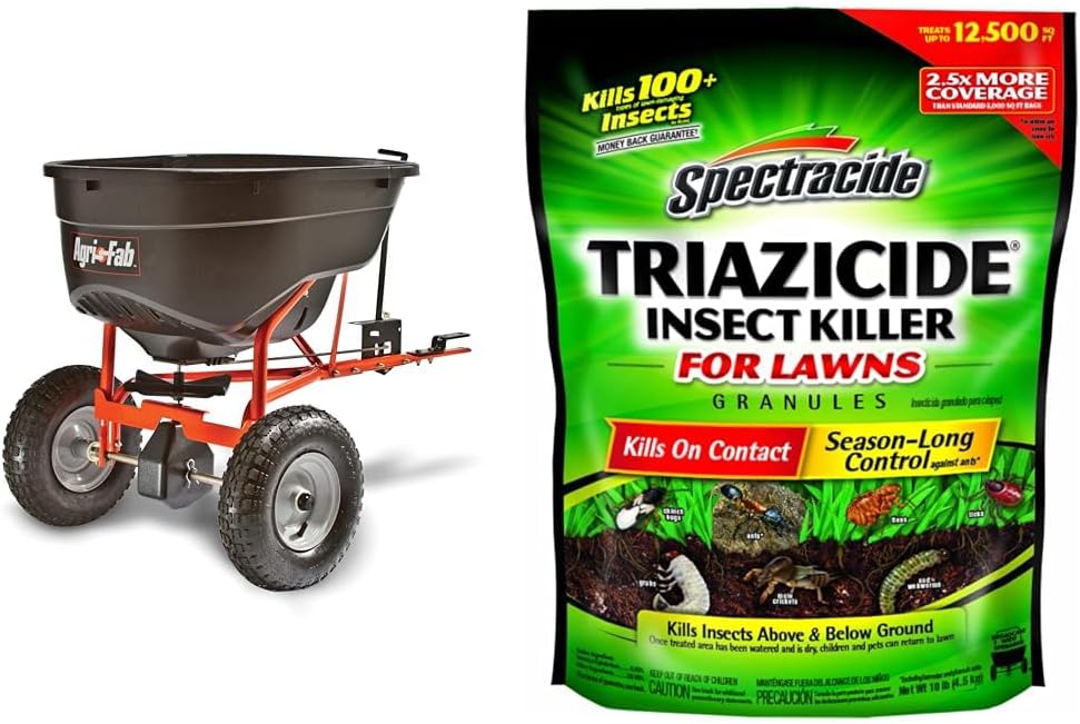 Agri-Fab 45-0463 130-Pound Tow Behind Broadcast Spreader & Spectracide Triazicide Insect Killer for Lawns Granules, 10 lb Bag, Kills All Listed Lawn-Damaging Insects