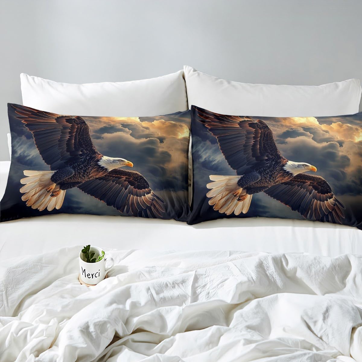Manfei Flying Eagle Duvet Cover King Size,Wild Nature Animal Comforter Cover(No Filler) with 2 Pillowcases Bedspread,Nature Clouds Sky Sunshine Print Microfiber Quilt Cover for Adult Women,3 Pcs