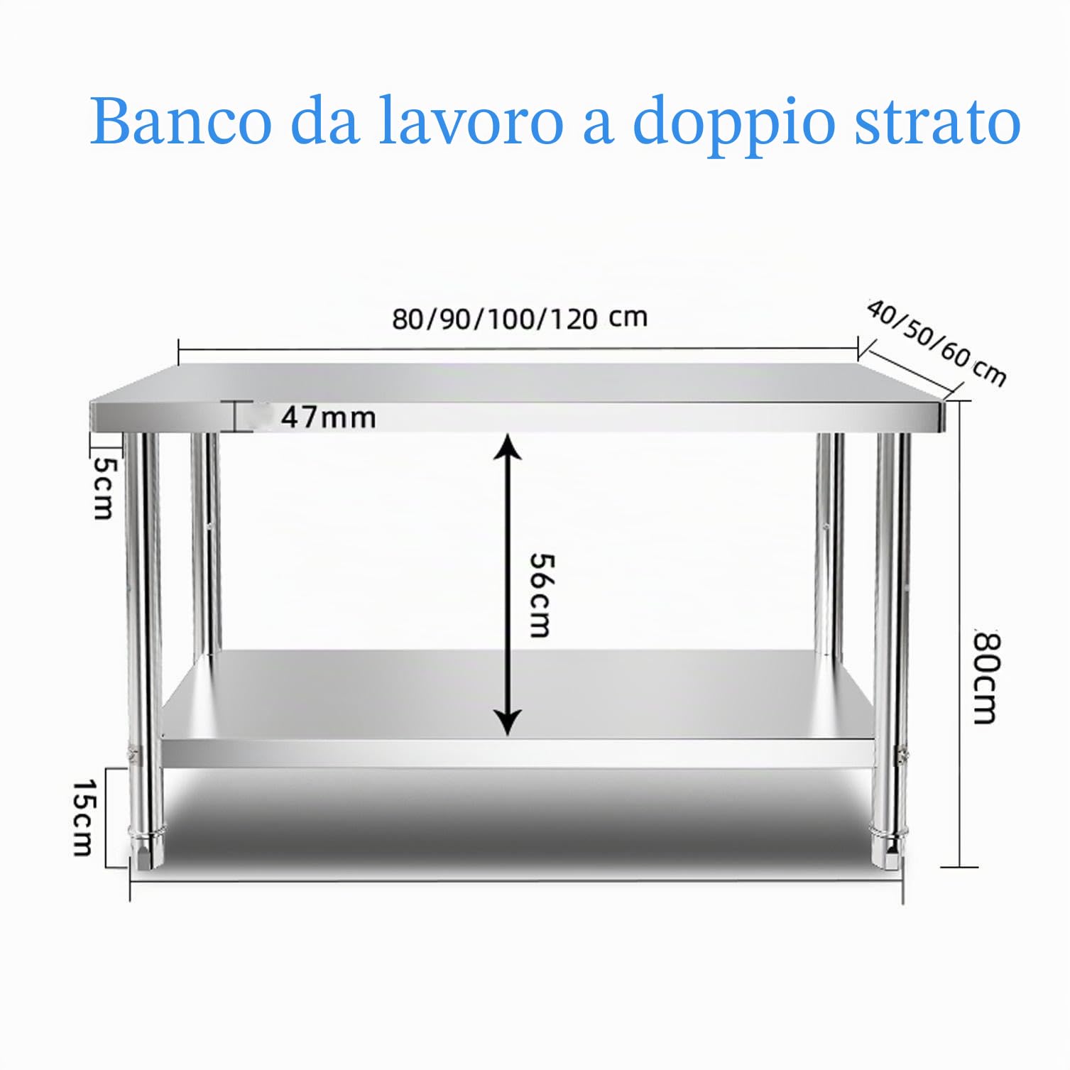 Tavolo in acciaio inossidabile Misorat, 80x40x80cm, per cucina, taglio, angolo rotondo, imballaggio, 200 kg di capacità di carico