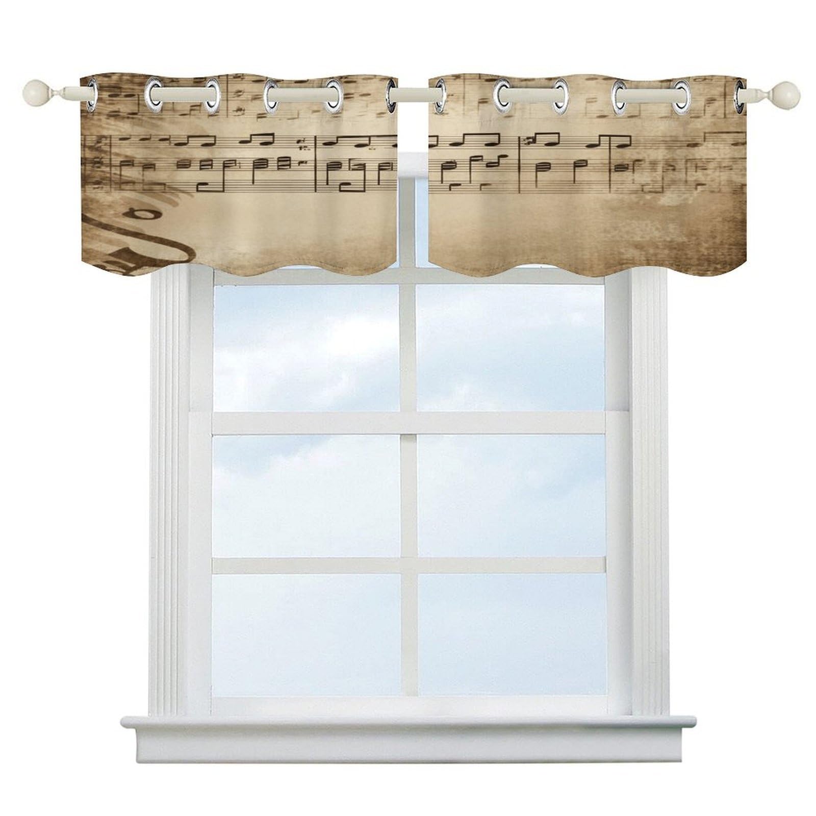 Fekiloot Style Music Notes On Old Paper Short Curtains Valance Curtain