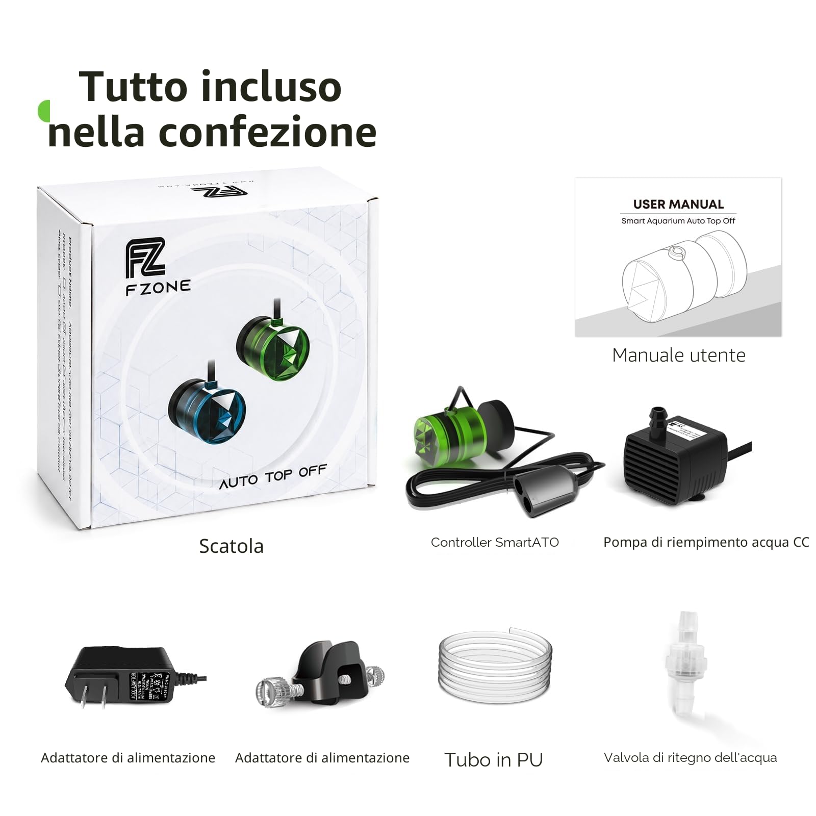 FZONE Osmolatore Acquario ATO Sistema di Riempimento Automatico con Pompa, Riempimento Acqua Acquario con Doppio Sensore Ottico, QST, ETFT Intelligente per Serbatoio di Barriere e Piante
