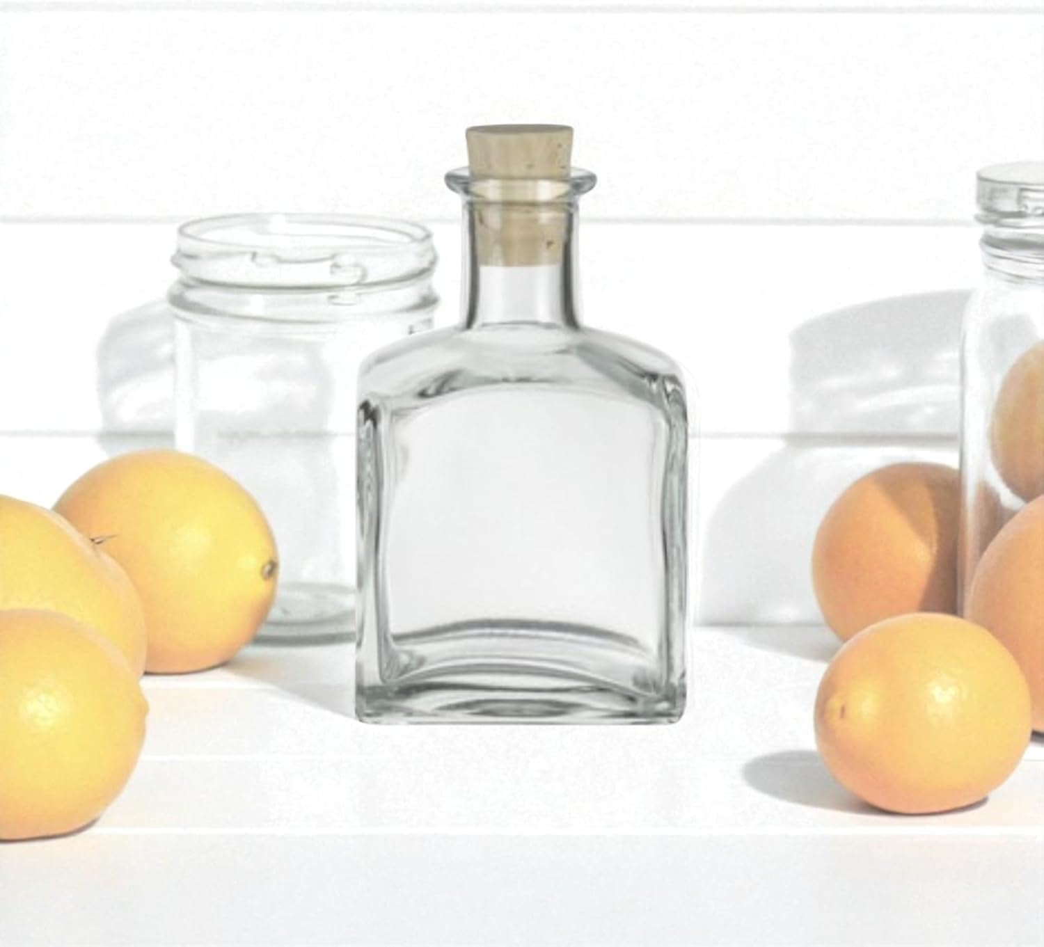 Nakpunar Square Glass Bottle with Cork 7 oz (210 ml) - bottle for oils, witch spells, wedding favors, fragrance reed diffuser bottle (6, Clear)