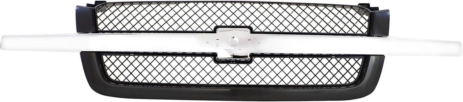 AUTOS PARTS PLUS Front Grille Chrome Center Bar + Headlights + Signal Lamps + Support Brackets Left & Right Side Direct Replacement Compatible With 2003-2006 Chevrolet Silverado 1500 2500HD 3500