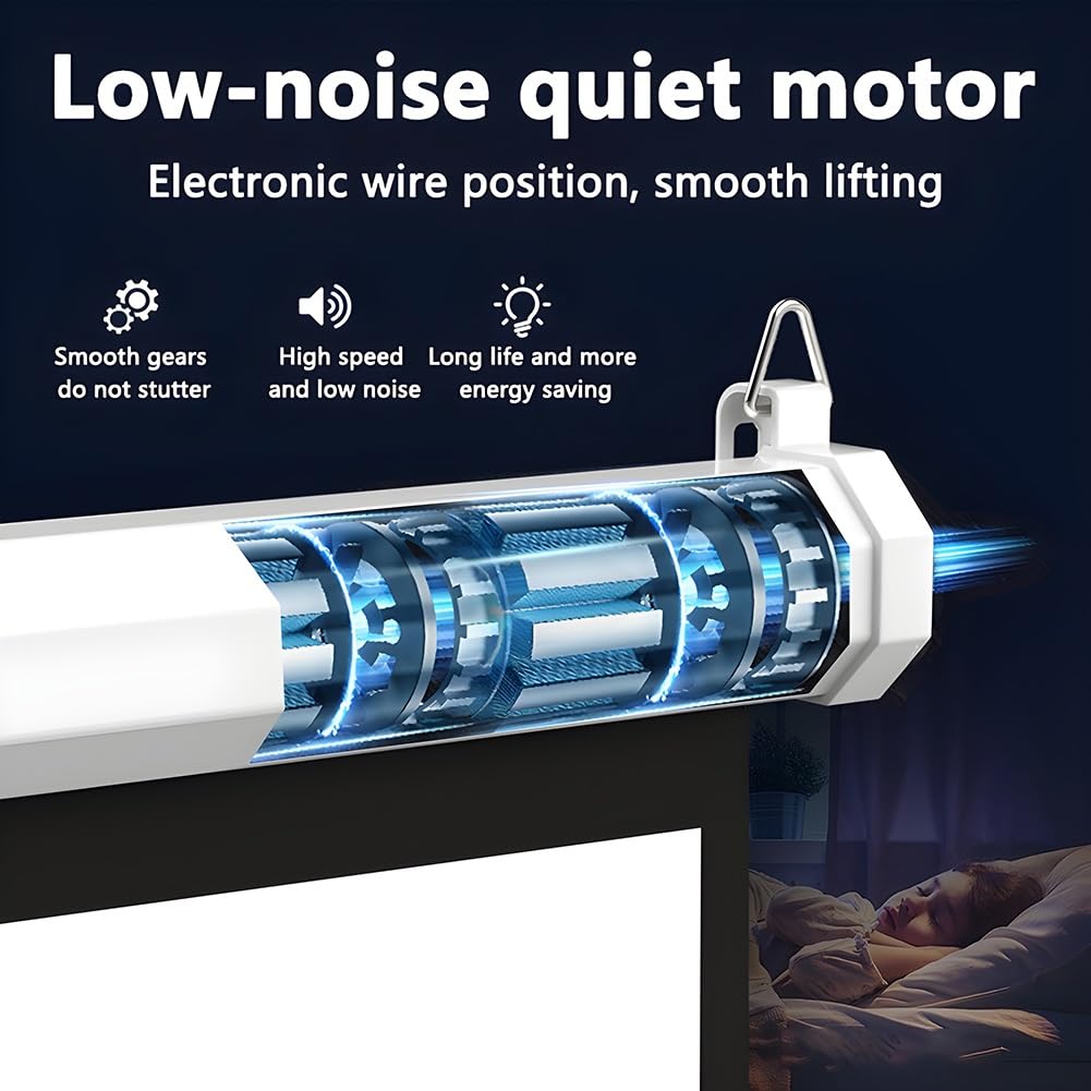 Schermo per Proiettore Motorizzato con Telecomando, Proporzioni 16:9, 8K/4K Ultra HD Ready, Schermo Proiettore Montato a Parete/soffitto per Ufficio, Home Theater e Film(72 inch)