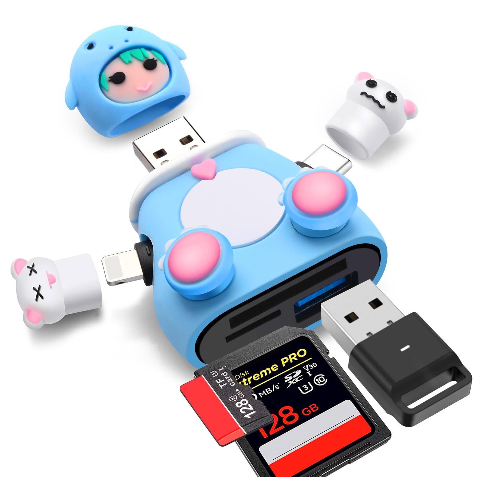 Cute SD Card Reader for iPhone, USB C SD Card Reader for iPhone/iPad/Android/Mac/Computer, Plug and Play Memory Card Reader with SD/TF/USB-A 3 Slots, No App Required-image-41