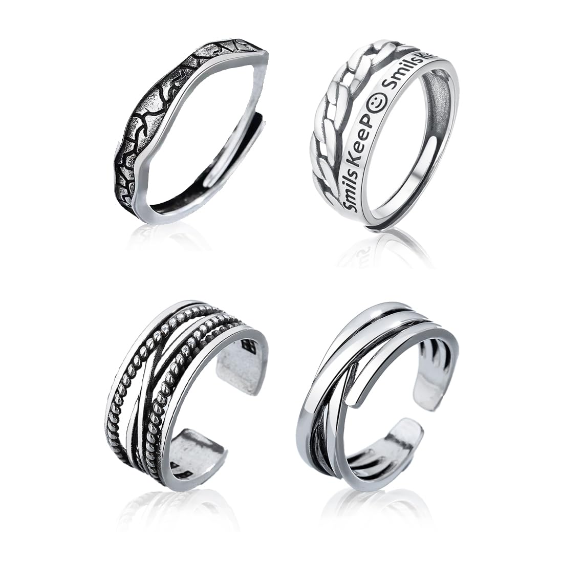 VBSJAH 4 Piezas Anillos Hombre Acero Inoxidable Plata Pulida Anillos Cadena Nudo Celt Juego de Anillos Vintage Anillo Gótico Punk para Hombre Mujer Tamaño 14-30