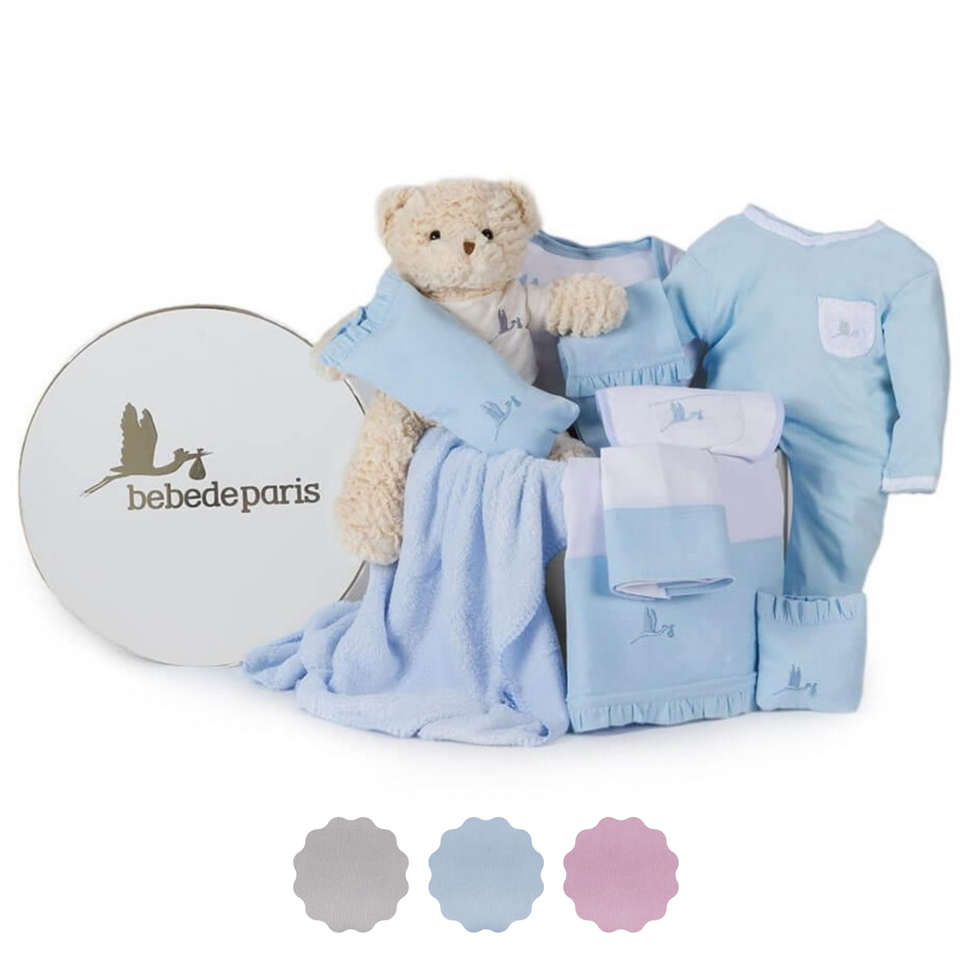BebeDeParis | Originelle Geschenke für Neugeborene | Klassisches Geschenk für Babys | Personalisierte Geschenkkorb | 3-6 Monate (Blau)