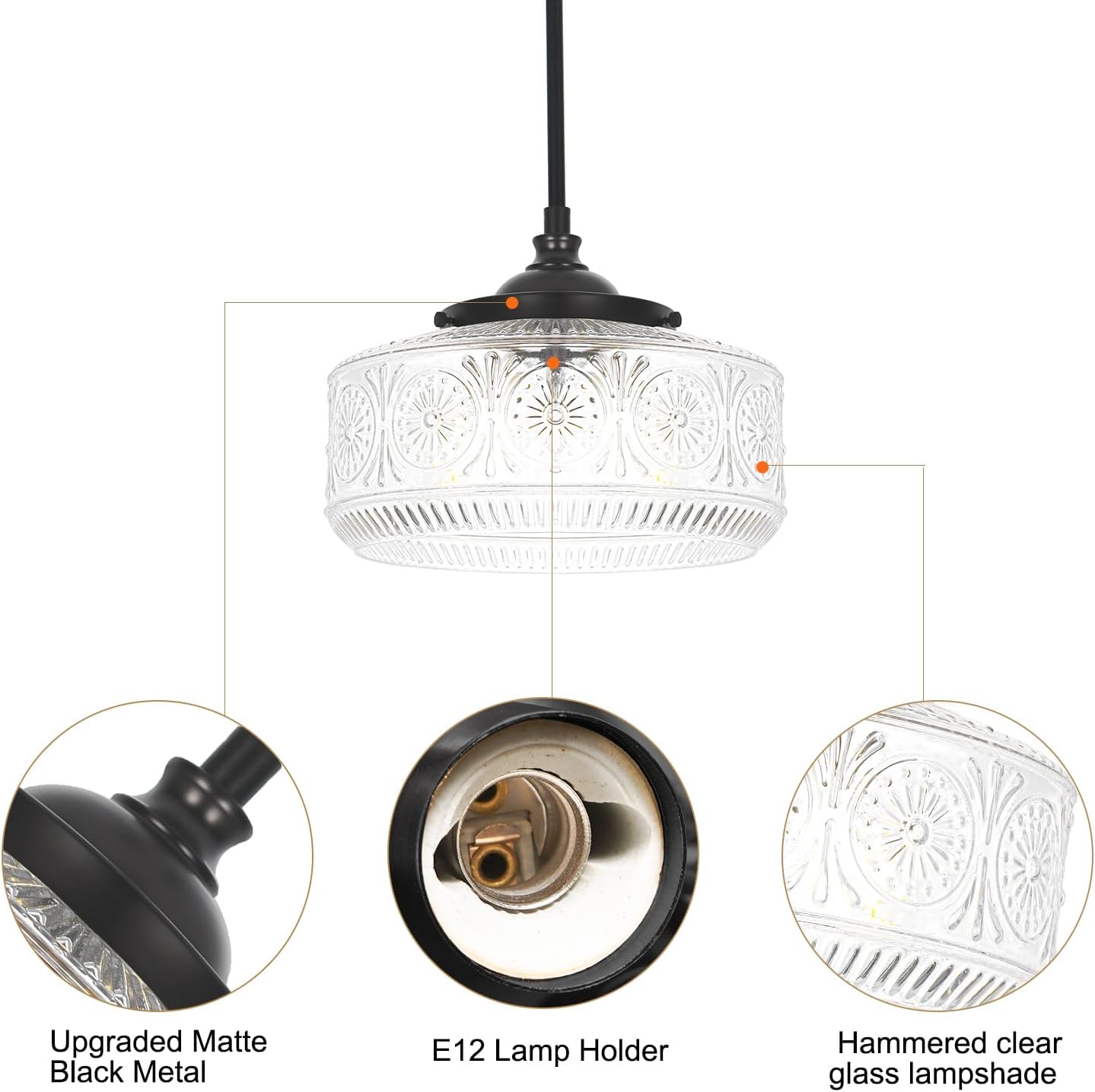 Modern 3 Lights Drum Pendant Light with Etched Glass Shade, Adjustable Height Black Pendant Lights Kitchen Island, Chandelier for Dining Room, Bedroom, Hallway, Bathroom, E12 Base, Bulbs Not Included