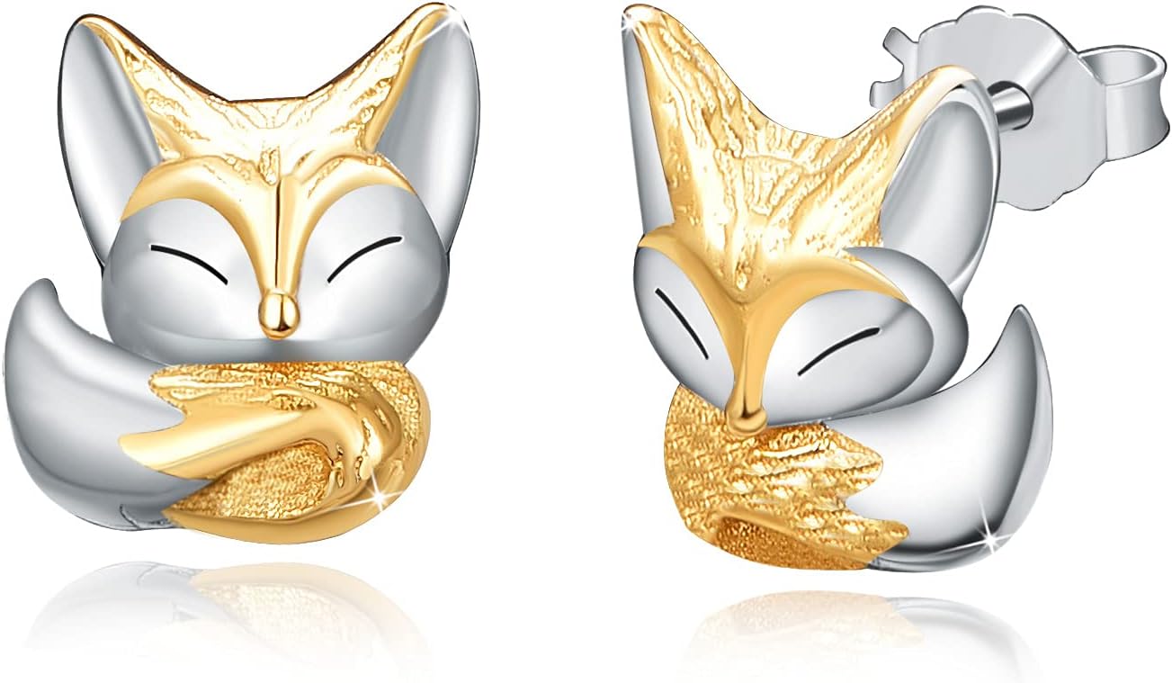 CUOKA MIRACLEFox Earring Fox Stud Earrings 925 Sterling Silver Fox Earrings Rose Gold/Gold Fox Head Earrings for Women Cute Fox Animal Earring Pet Jewelry Stud Earrings for Women Teen