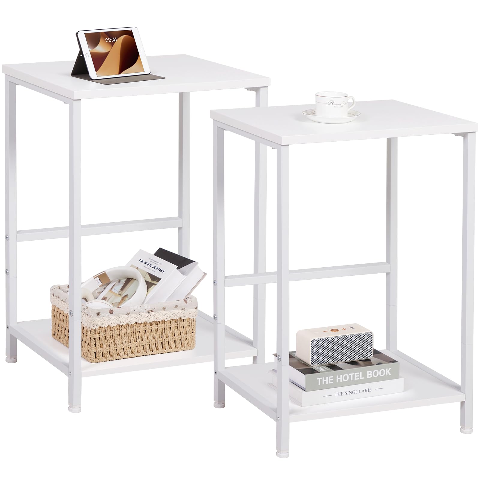 AMHANCIBLE Side Tables Set of 2, 2-Tier Sofa Side Tables, Bedside Tables with Steel Frames, Coffee Table, Small End Table for Small Spaces, Modern Nightstand for Living Room, Bedroom, White UHET03SQWT โ image 1