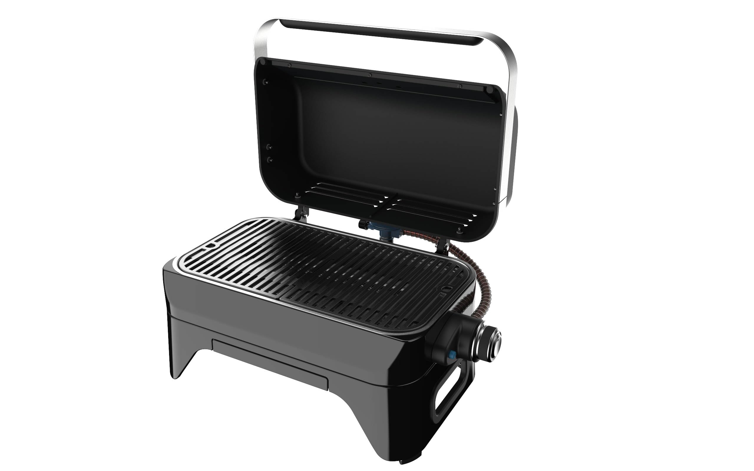 CAMPINGAZ Attitude2go Barbecue à gaz avec couvercle portable pour balcon, barbecue de camping avec thermomètre et grill en fonte, fonctionne avec des bouteilles de gaz standard