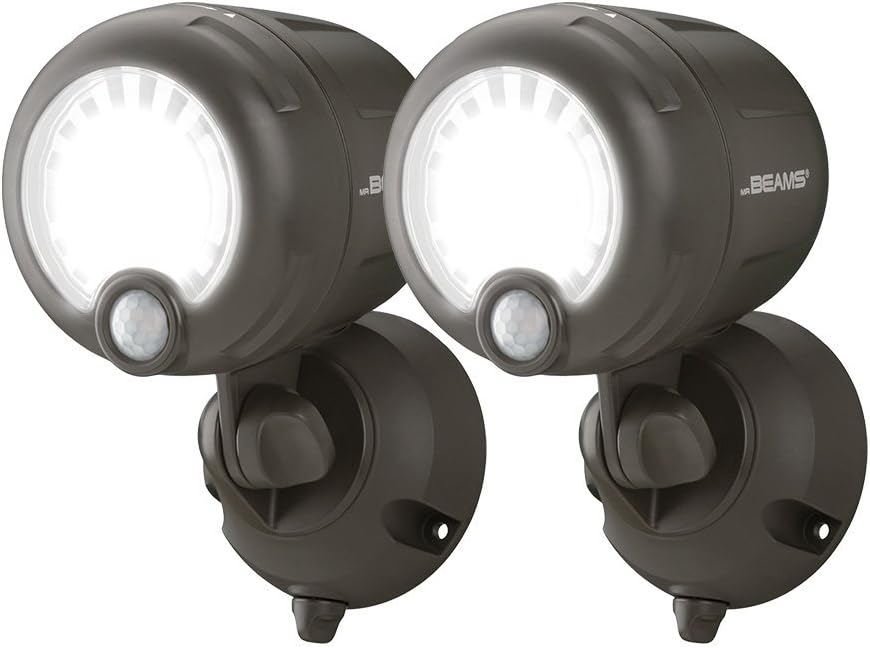 Mr. Beams MB360XT Wireless Battery-Operated Outdoor Motion-Sensor-Activated 200 Lumen LED Spotlight, Brown, 2-Pack