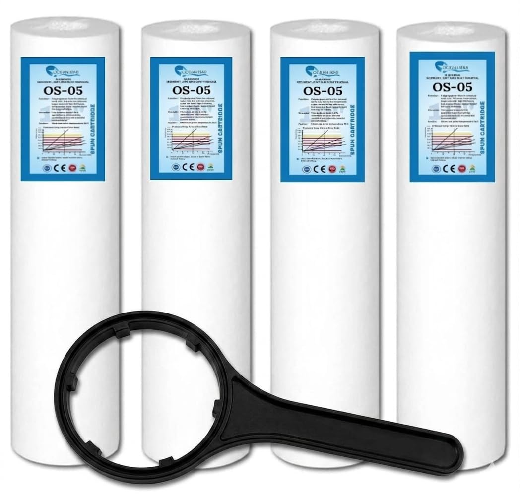 Ocean STAR-10 Inch Spun Filter Cartridge 5 Micron (Pack of 4) with Housing Spanner | Sediment, Dirt & Rust Removal | Compatible with RO, UV & Water Purifier Pre Filter Housing-image-29