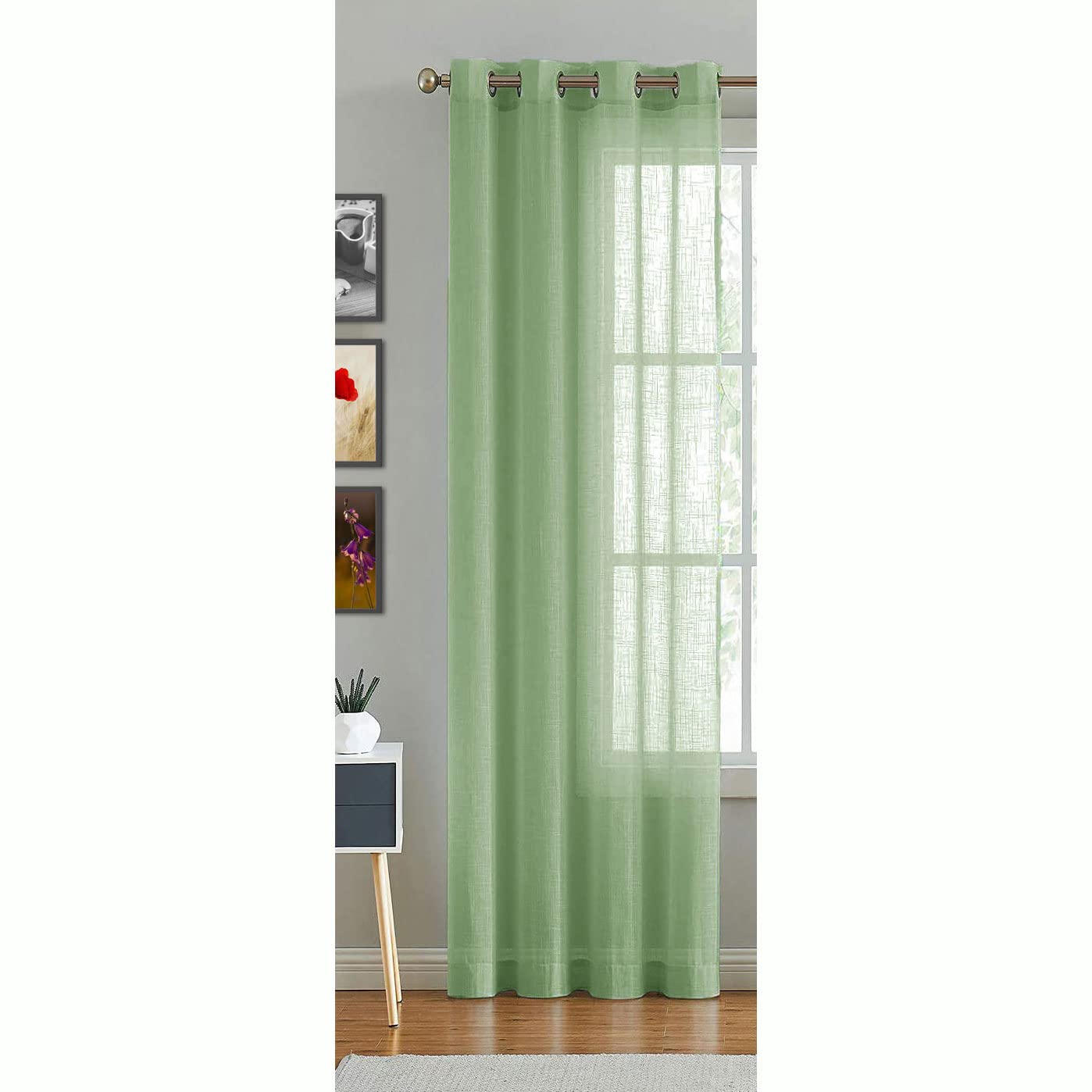 HOMEMONDE Curtains with Grommet Cotton Sheer Transparent Curtain Customize Size Single Pcs Home Decor, (1-Piece, Mint Green)