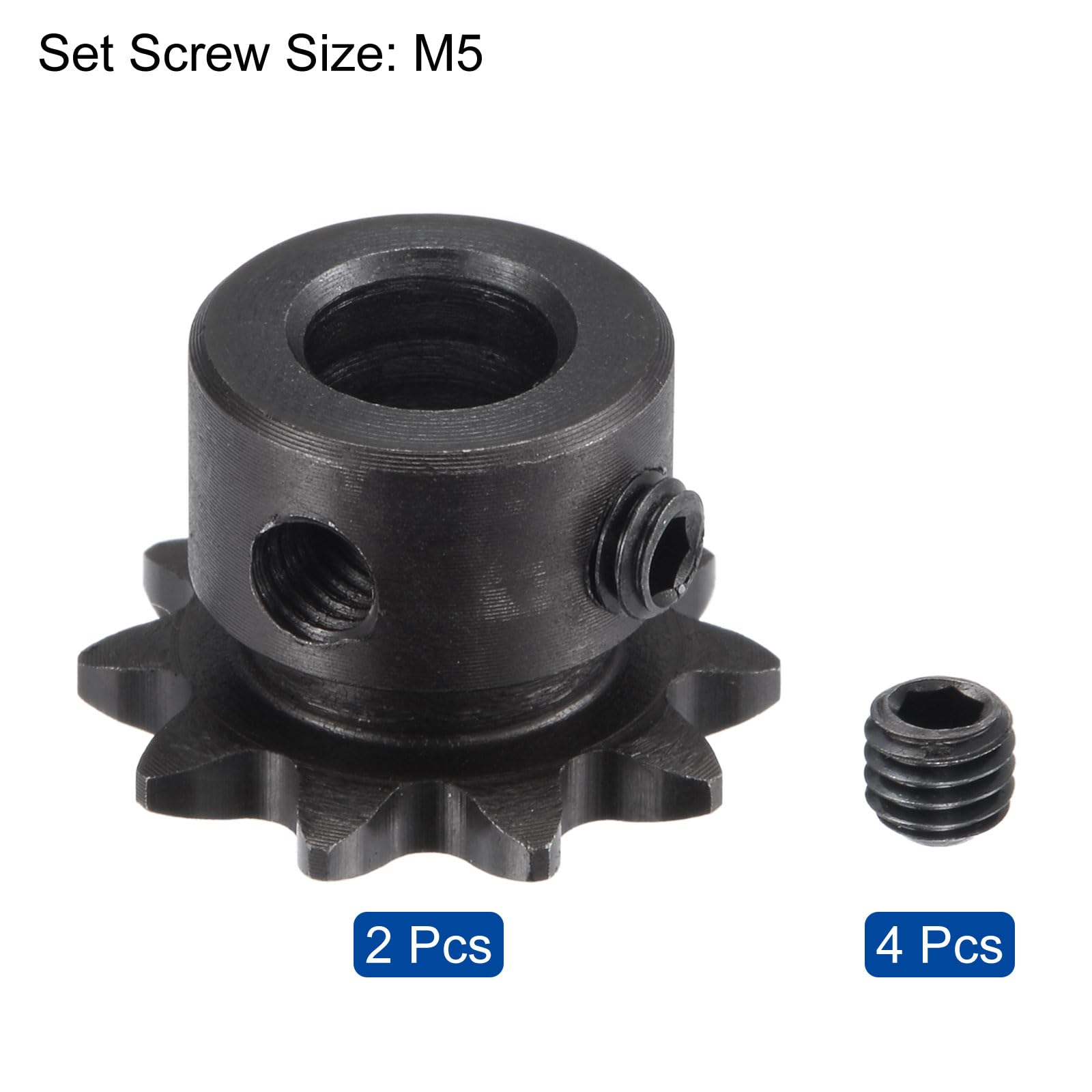 uxcell #25 Chain Roller Sprocket, 8mm Bore 1/4" Pitch 10 Tooth Single Strand Chain Sprocket, C45 Carbon Steel 25 Roller Chain Sprocket with Set Screws for ISO 04C Chain, 2Pcs — Amazon image 3
