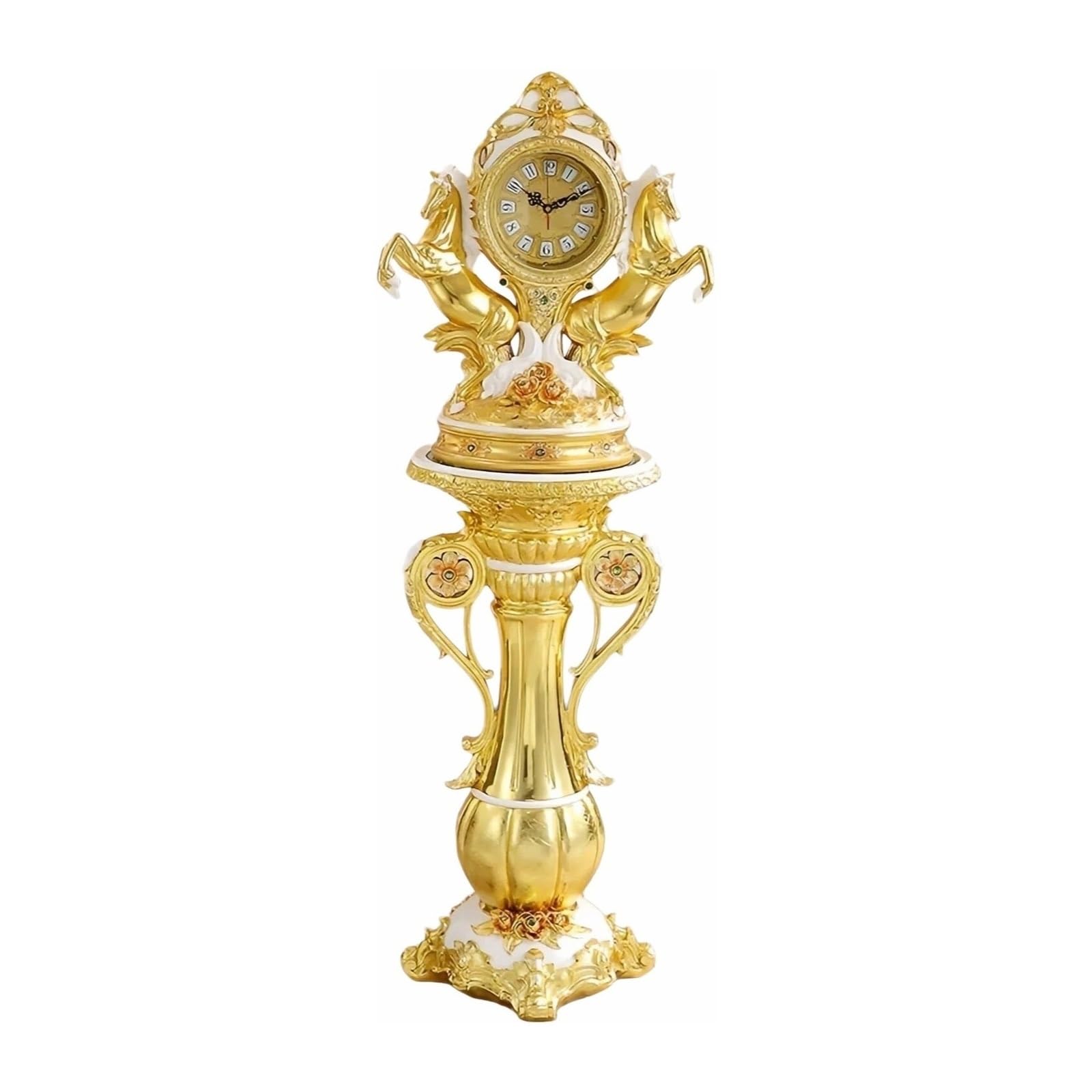 Lizhuzhuzs28 Gold Home Floor Clock Quartz Silent Double Horse Décor