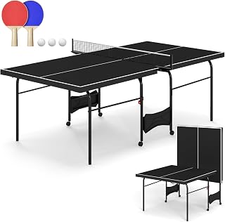 Zevemomo 8FT Ping Pong Table, Foldable Table Tennis Table with Wheels