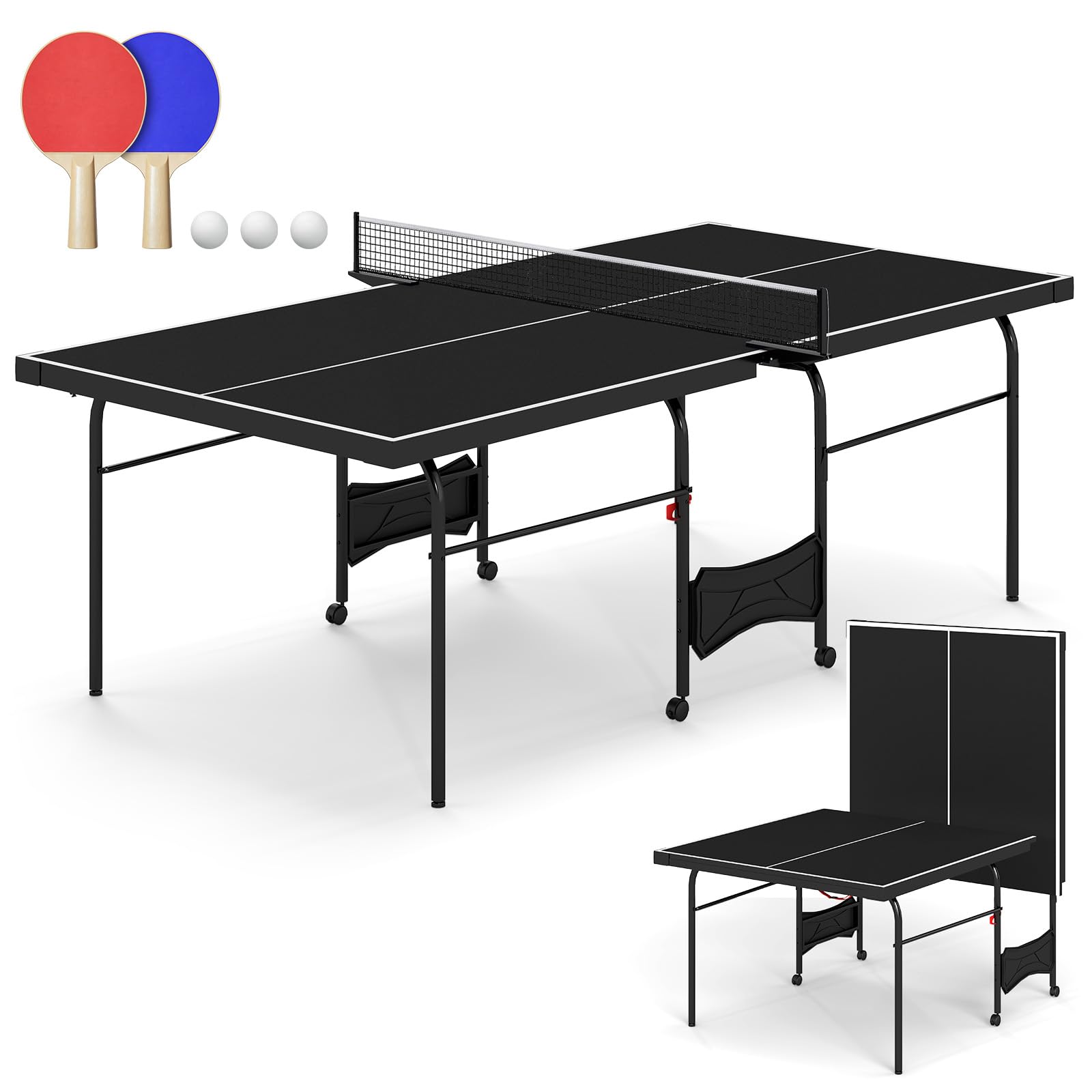 Zevemomo 8FT Ping Pong Table, Foldable Table Tennis Table with Wheels