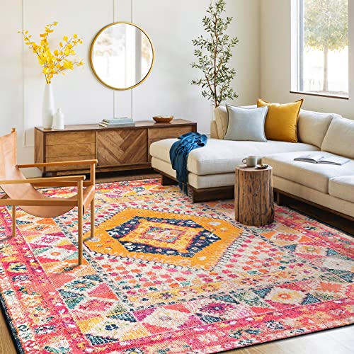 Ojia Washable Area Rug 5'X8', Non-Slip Living Room Rugs, Ultra-Thin Bedroom Rug Soft Accent Rugs, Retro Floral Print Floor Carpet Pink Rugs For Dining Room/Kitchen/Playroom/Farmhouse/Home Decor #TOP6