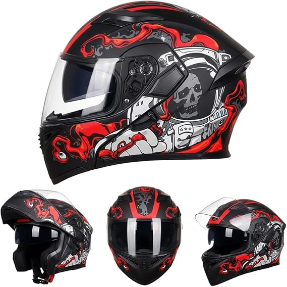 Bluetooth Modular Motorbike Helmet, Flip-Up Full Face Helmet with Dual Visors, Built-in Speakers, ECE Approved, for Adult Riders