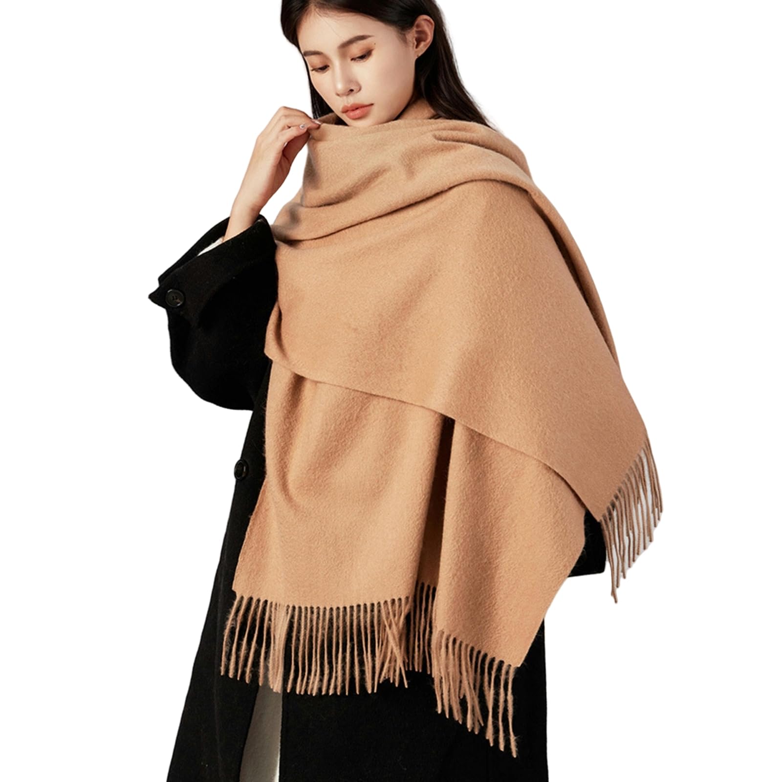JOASIS Sciarpa Donna Sciarpa Invernale in Finta Lana da Donna, Scialle di Fascia Alta di Grandi Dimensioni, Sciarpa Semplice E Versatile-khaki-200 * 70cm