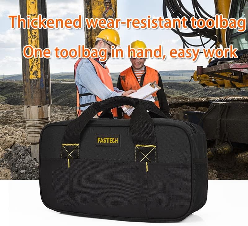 FASTECH Heavy Duty Tool Bag 14-Inch, Wide Mouth Tool Tote Bag, Waterproof Tool Organizer Bag, Electricians Repairman Tools Tote Bag (Black) - Image 7