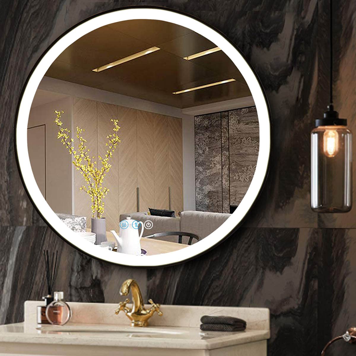 DIDIDADA LED Round Lighted Bathroom Mirror with Lights for Bathroom