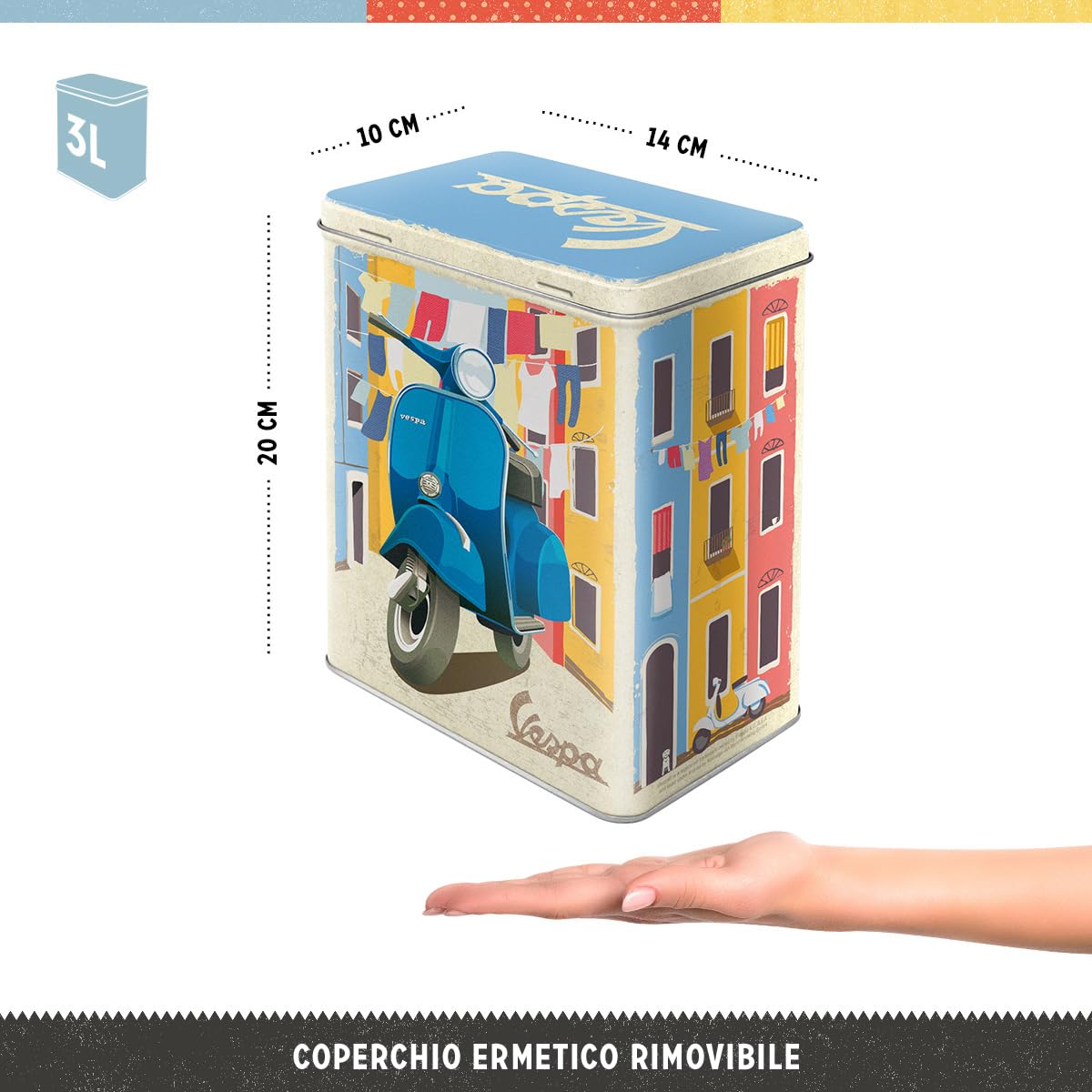 Nostalgic-Art Contenitore In Latta Retrò 3L - Scatola Vintage Con Motivo In Rilievo E Coperchio Ermetico - Per Alimenti, Biscotti, Caffè