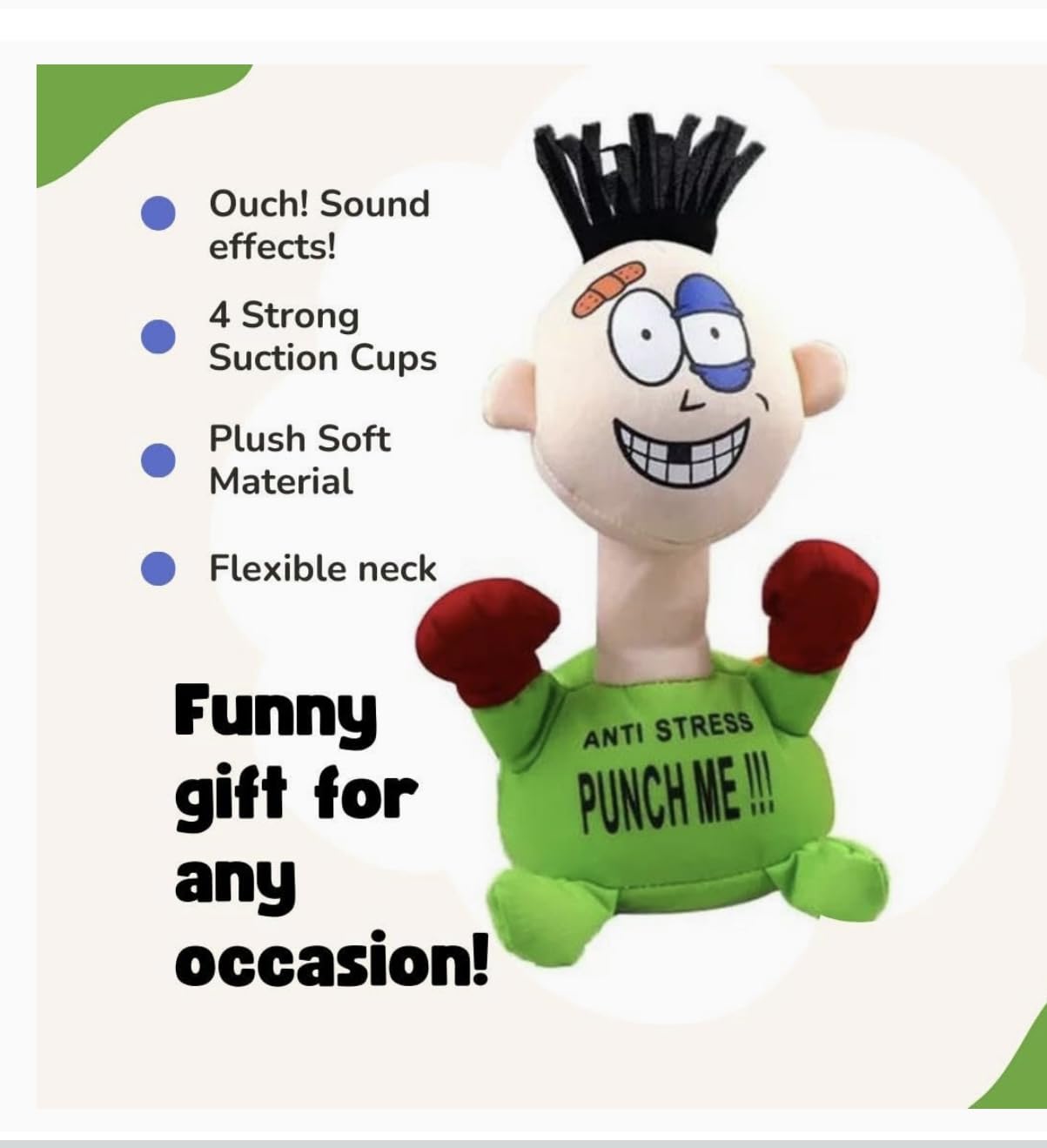 Plush Stress Relief Punching Figure (Green). Boxing Desktop Toys